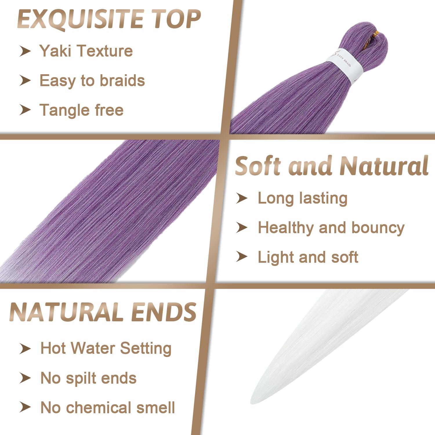 ShowJarlly Pre Stretched Braiding Hair 30 Inch Knotless Braiding Extensions 1pack Easy Braids Hot Water Setting DIY Box Braids Yaki Textured Crochet Hair Braiding (30inch,Lavender/60#) - Image 3