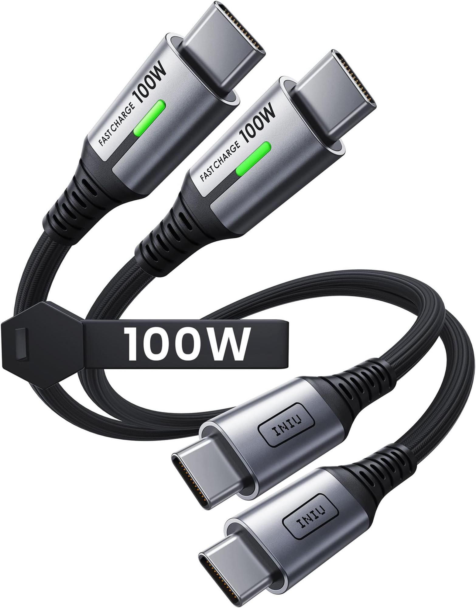 INIU 100W Short USB C to USB C Cable, [1ft, 2-Pack] Type C Cord for iPhone 16 Pro Max 15 Plus, Samsung Galaxy S24 Ultra S21 S10e, MacBook, iPad and More