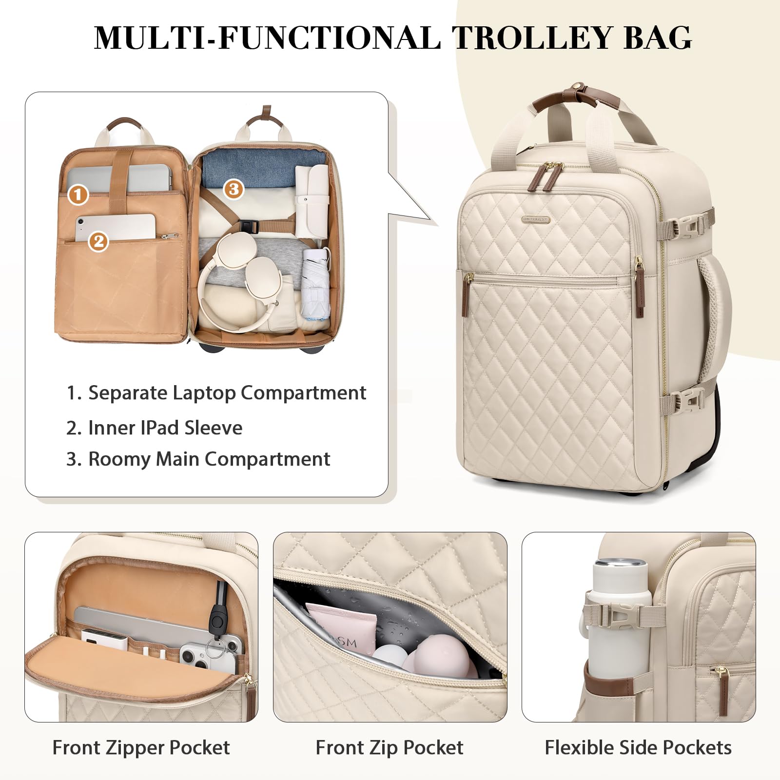 Sac À Dos De Voyage Et Ordinateur 17 Pouces, Imperméable 26L, Sac Cabine Avion Pour Homme Et Femme, Idéal Travail Université Weekend,Abricot