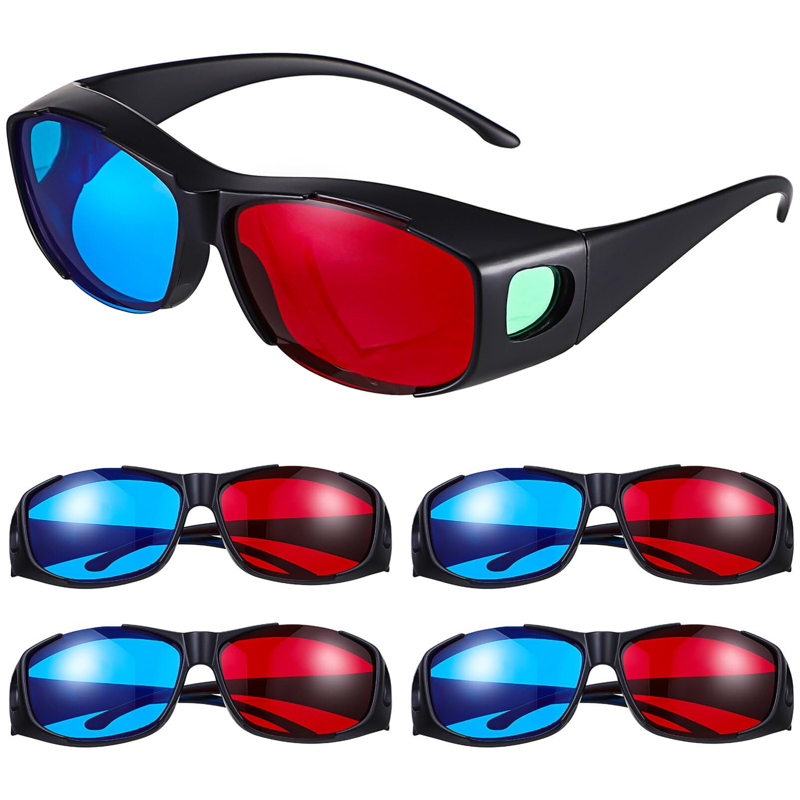 MikikitRed-Blue 3D Glasses, 5Pcs 3D Viewing Glasses Movie Glasses Game Glasses for All DLP-Link 3D Projectors TV Theater