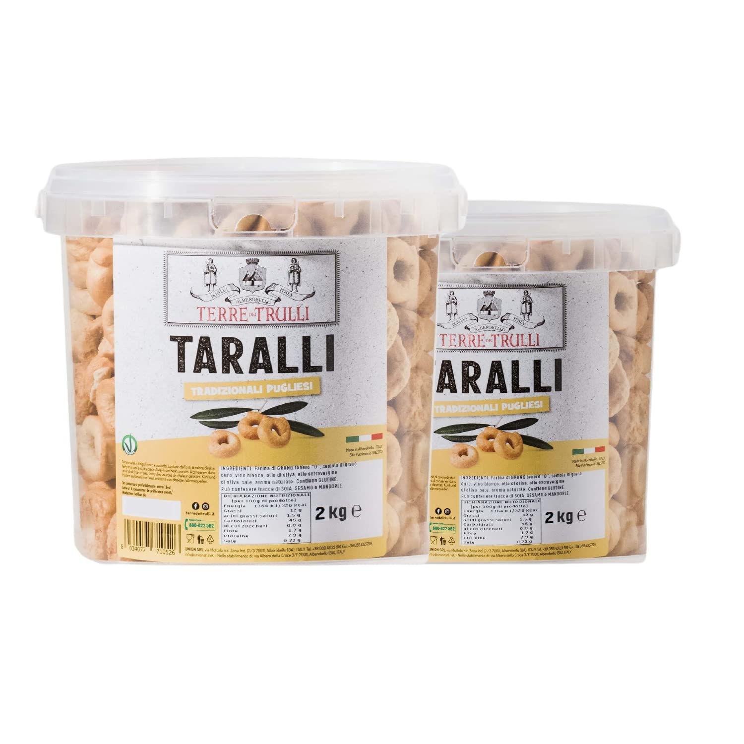 Terre Dei Trulli Traditionelle Taralli Pugliesi - 2 Eimer à 2 kg | Gesunder Snack für Eine Schnelle und Leckere Mahlzeit | Gesunde Snacks, Salzige Snacks, Healthy Snacks