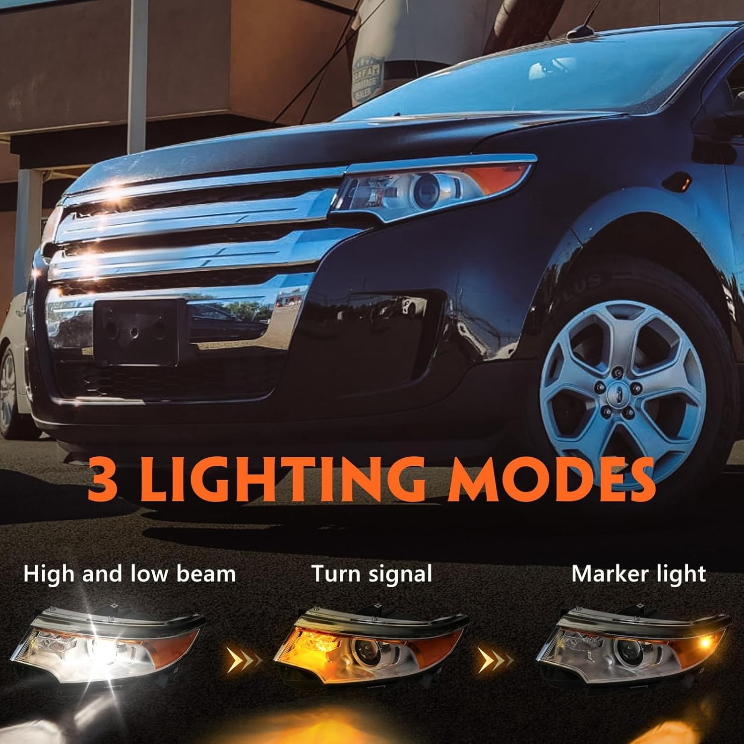 FIONE for Ford Edge Headlight Assembly 2011 2012 2013 2014 Halogen Replacement Projector Headlamp SE SEL Limited Left Driver Side LH BT4Z13008B