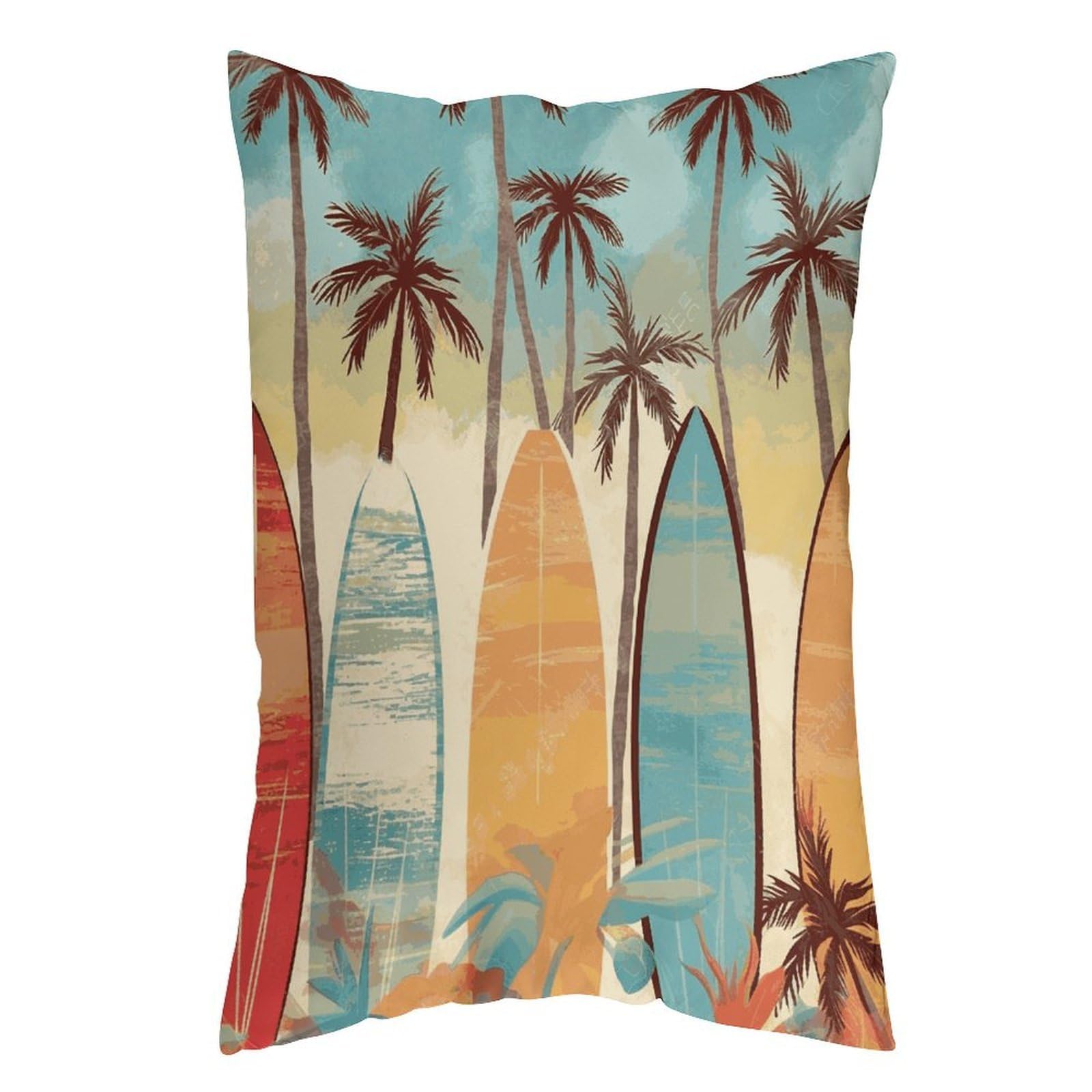 LDGSUPH Surfboard Palm Tree Pillow Cases Soft Pillowcase with Invisible Zipper Wrinkle Resistant Pillow Covers Breathable Removable Pillow Protector for Bed Sofa Car 12 "x20