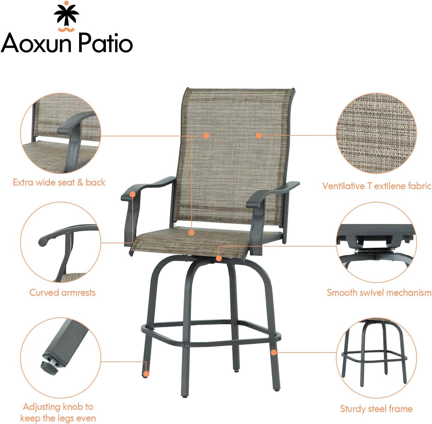 Aoxun Outdoor Patio Bar Sets - Updated Swivel Stools with High Back and Setas with Cotton Foam, 4 Textilene 360° Swivel Chairs with 1 Glassed Top Table, 5 Pieces Outdoor Furniture Set, Blue : Patio, Lawn & Garden