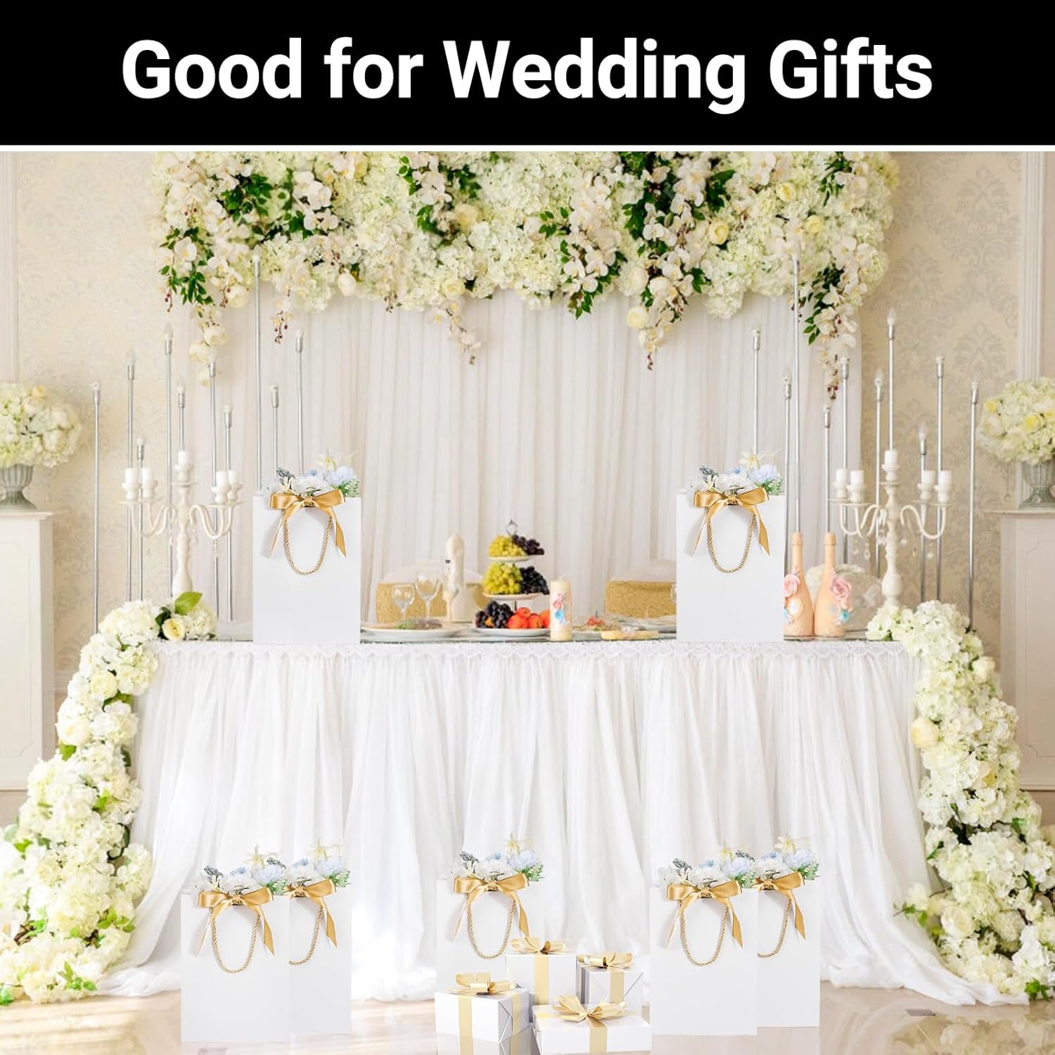 EUSOAR Thank You Gift Bags with Ribbons, 25pcs 7.8"x3.9"x11" White Party Favor Bags with Handle, Gift Retail Wrapping Treat Bags Bulk for Wedding Baby Shower Birthday Anniversary Business