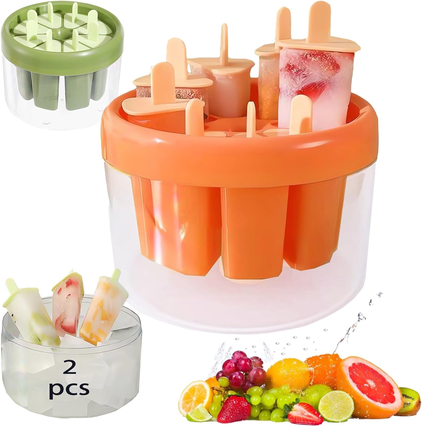 2Pcs Popsicle Mold, 16 Cavities Popsicle Molds, Reusable Ice Cream Molds with Round Ice Holder