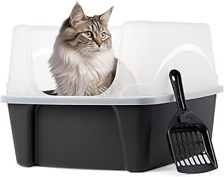 Iris Ohyama DDCLH-12 Cat Litter Tray with Scoop, up to 7 kg, Black, Open, without Lid, Cat Litter Tray, High Removable Edge, for Large Cats, Kittens, Toilet, XXL Toilet, BPA-Free, Cat Litter Box product image