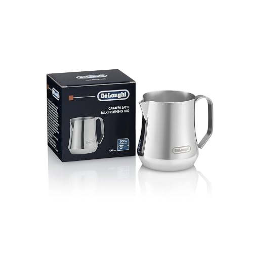 De'Longhi Jarra espumadora de leche, acero inoxidable, 481.9 g (500 ml), herramienta barista, jarra espumadora para máquina de espresso, café, capuchino, latte arte, DLSC069