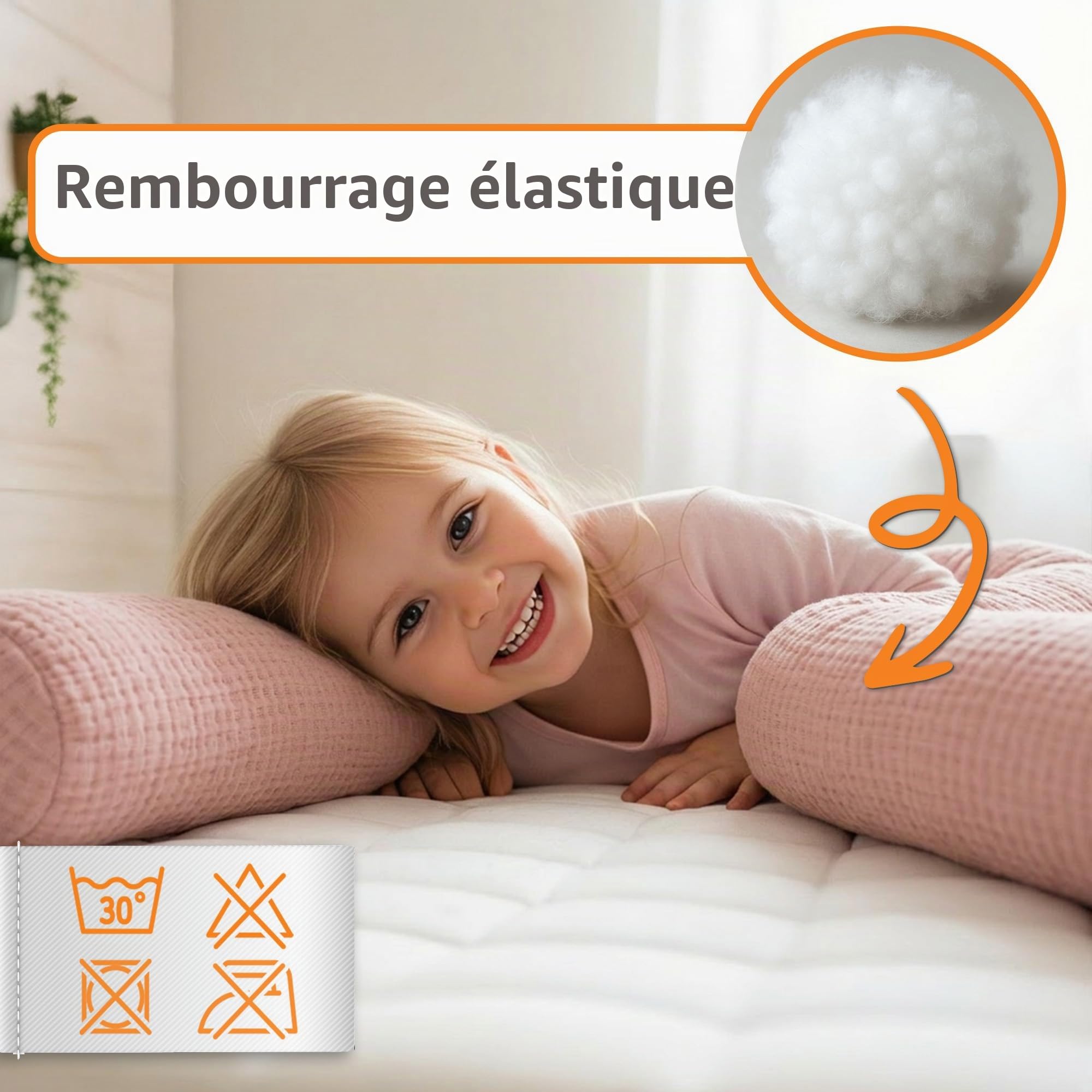 Totsy Baby Oreiller Corps Dormeur Latéral 150 cm Mousseline Oeko-Tex Long Coussin Ergonomique Respirant Lavable de Couchage Soutien Cou Confort Rose poudré Mousseline