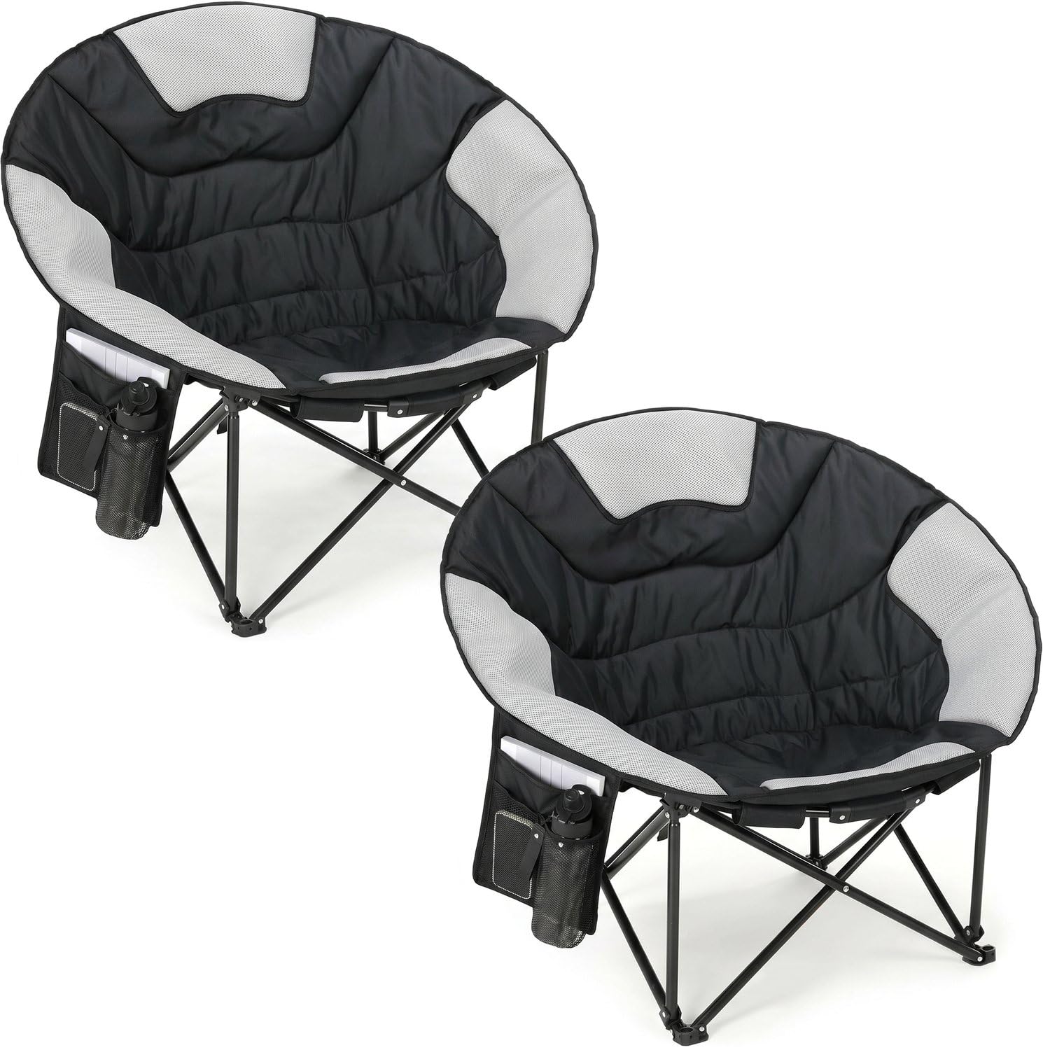 LIFERUN 2PCS Camping Chair 105×83×95cm, Folding Moon Chair with Paded Seat & Breathable Mesh, Cup Holder, Non-slip Feet, Storage Bag & Support 150KG, Oversized Portable for Garden/Fishing/Indoor