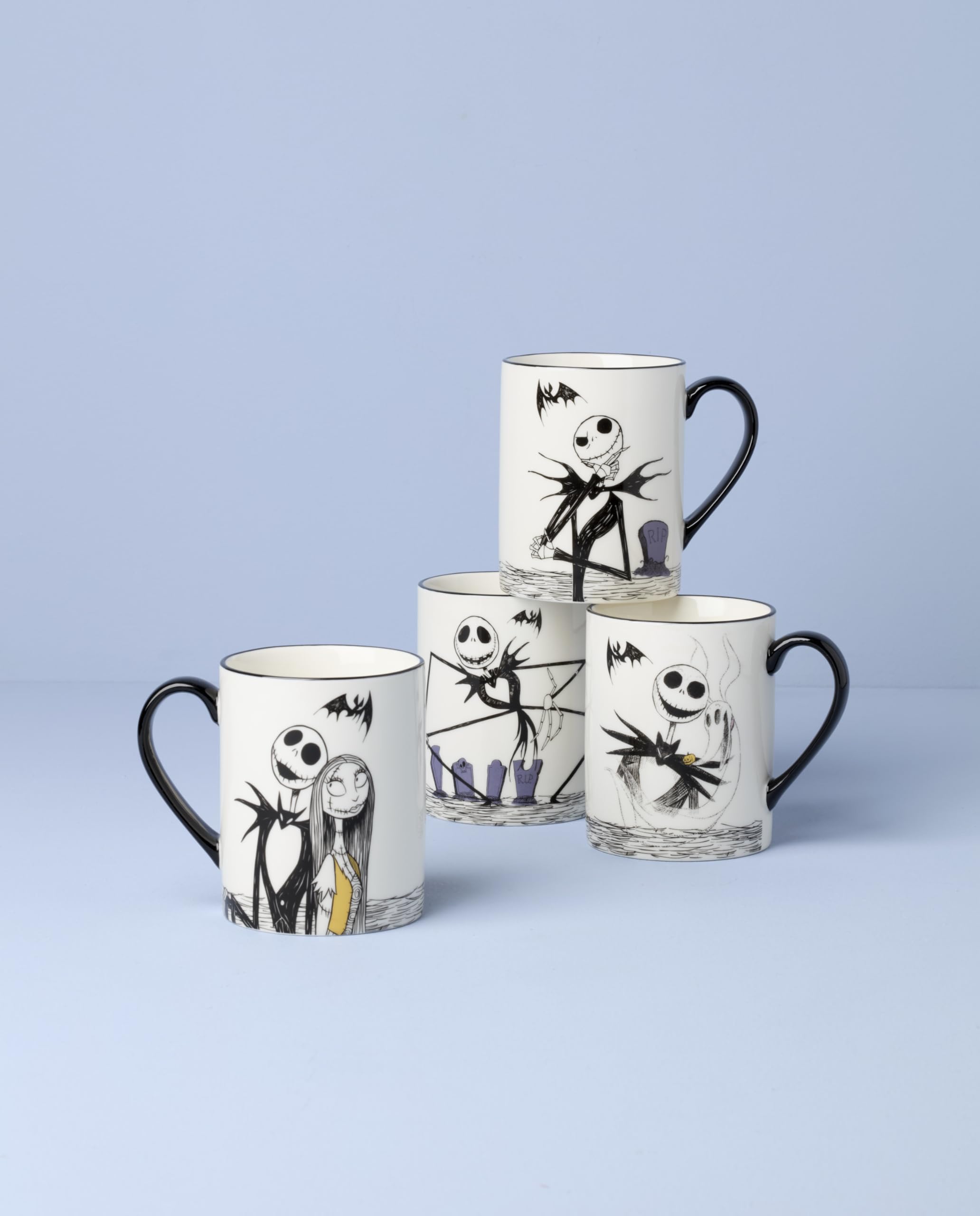Lenox Nightmare Before Christmas Porzellan-Tassen-Set für 4 Personen | Spülmaschinenfest, mikrowellengeeignet, Geschenk für Nightmare Before Christmas-Fans, 11,4 cm, 473 ml, Kaffeetasse
