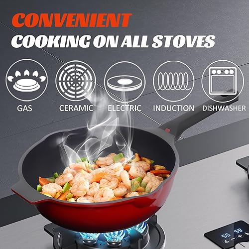 Miniatura 3 de Sartén antiadherente profunda con tapa, sartén de 12 pulgadas5 cuartos de galón, sartén para saltear utensilios de cocina, compatible con inducción,