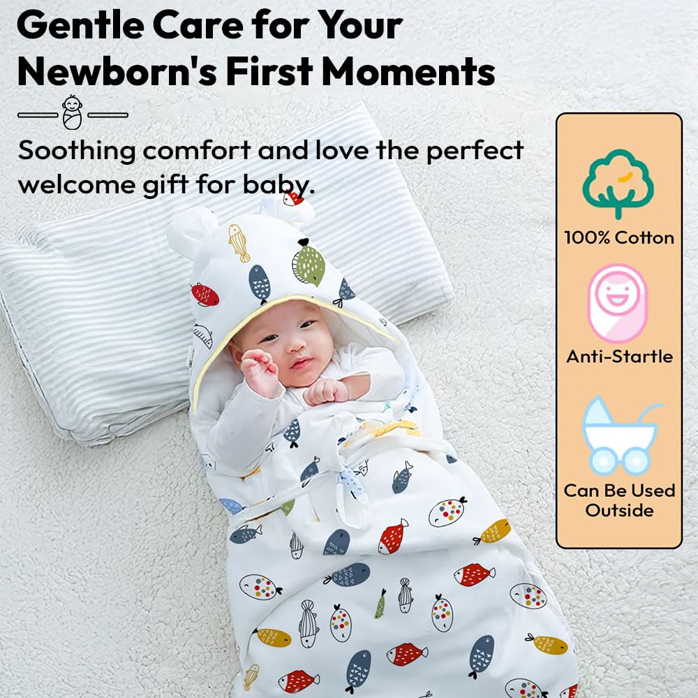 StarAndDaisy Baby Swaddle Wrap for Newborn (0-6 Months) Organic Cotton/Soft & Breathable Baby Swaddler Blanket/Adjustable Infant Sleeping Wrap for Boys & Girls/Multipurpose Baby Wrapper -White - Image 2 thumbnail
