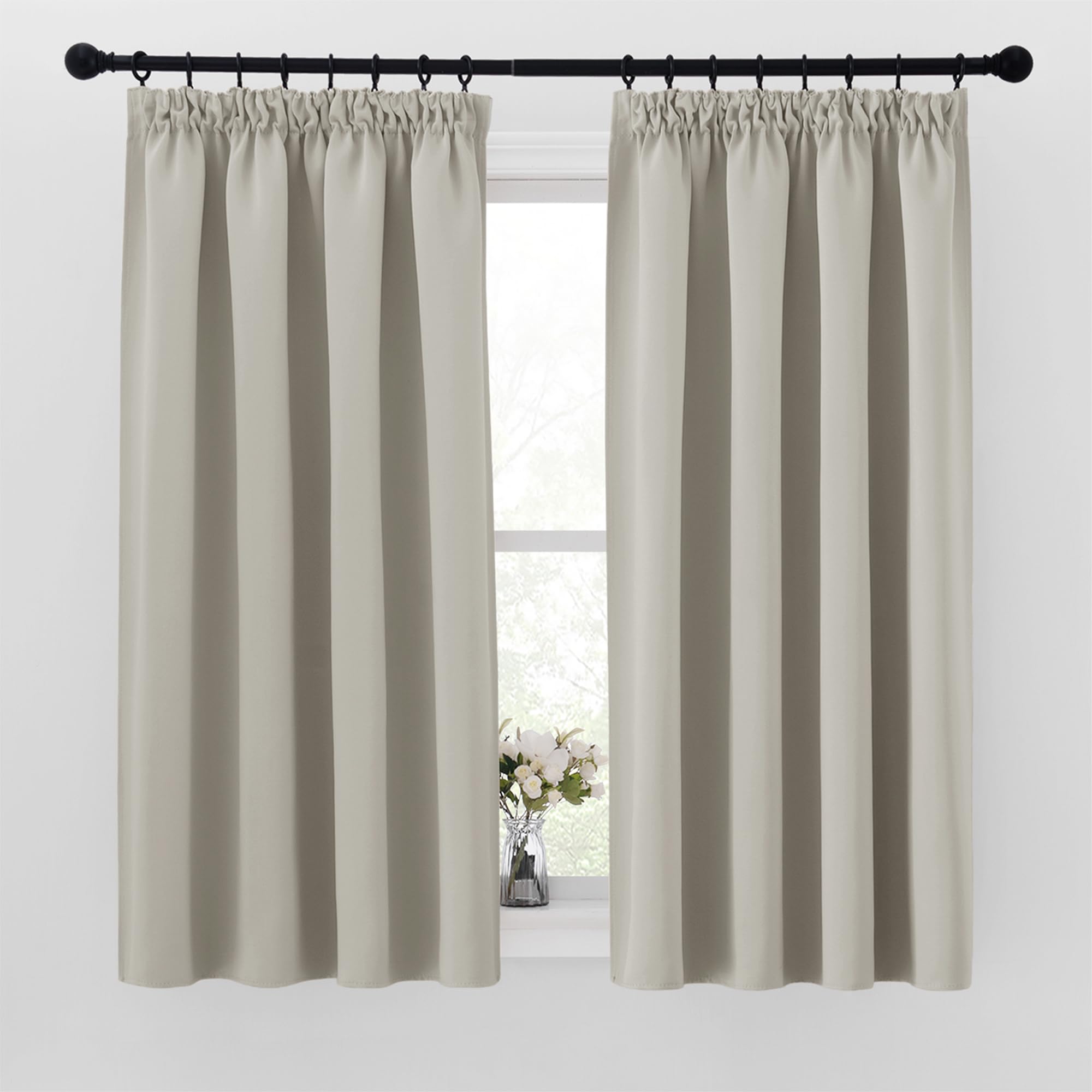 PONY DANCE Pencil Pleat Thermal Curtains - Natural Soft Energy Saving Privacy Soundproof Curtain Home Decoration Light Filtering Drapes for Bedroom, 2 Panels, W66 X L54 Inch