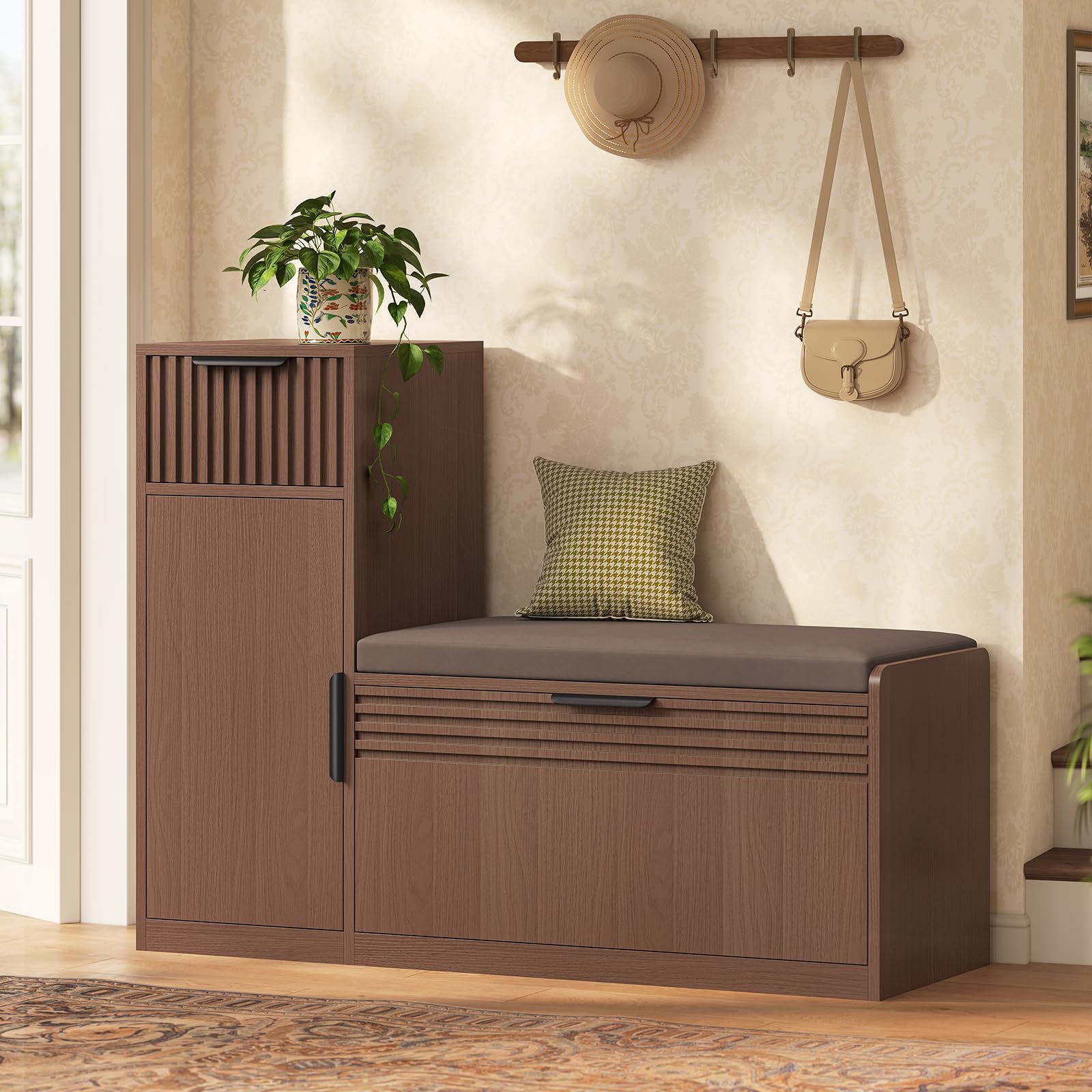 L-Shaped Storage Bench with Shoe Compartment