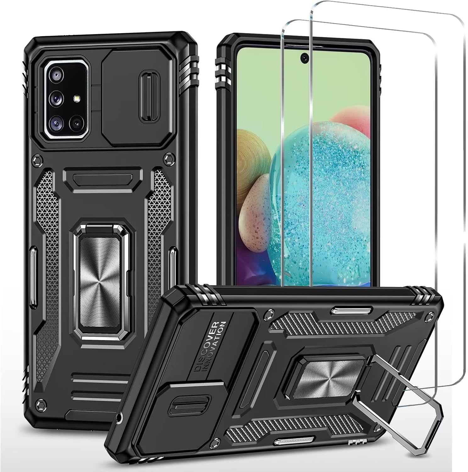 Jeelar ESONG Antichoc Coque Para Moto G 5G 2023,TPU PC Housse Protection De Qualité Militaire Avec Lentille Coulissante Couverture/2* Verre Trempé,Compatible Support De Voiture Magnétique-Rouge