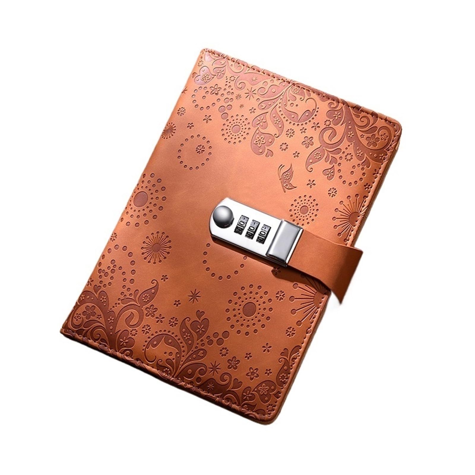 Notizbuch mit Passwort, 200 Seiten, A5, Vintage-Tagebuch mit Schloss, geheimer Notizblock, Büronotizbuch, Agenda, süßes Briefpapier für Studium, Arbeit (rot) (brown, 100 Blatt (200 Seiten))