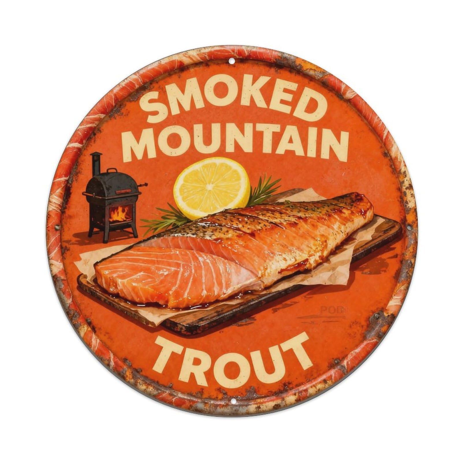 Smoked Mountain Trout Metal Tin Sign Plaque