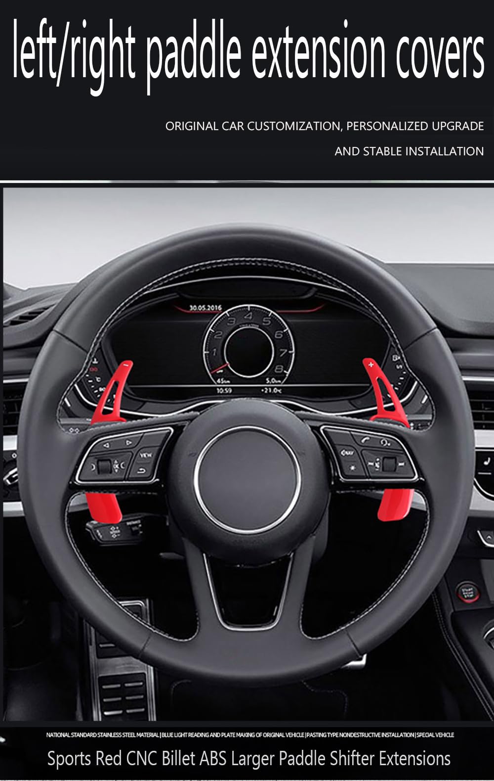 ontto ABS per volante auto, palette del cambio, estensione leva del cambio compatibile con Audi 2017-2019 S3 S5 SQ2 SQ5 A3 8V A4 A5 Q2 Q3 Q5 Q7 Paddleshift copertura estensione accessori-Rosso