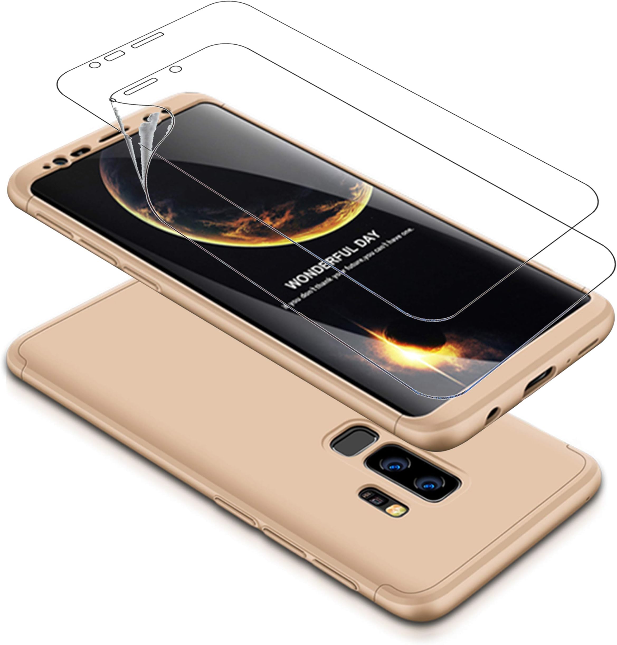 For Samsung Galaxy S9 Plus case, 360 degree Gold Protection Matte Ultra Slim Cover PC Hard Case Body Protection Scratchproof Cover 360 degree Full Cover DECHYI-Gold
