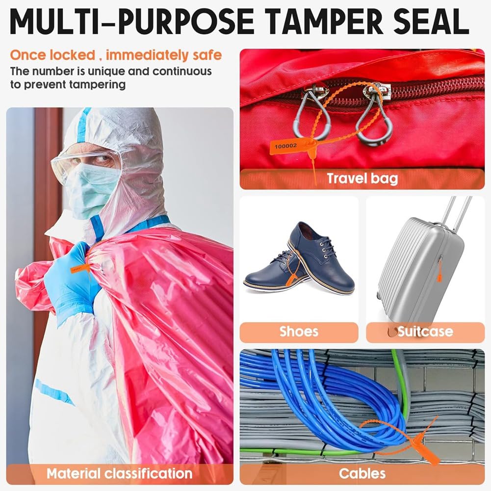 1000 etichette di sicurezza in plastica per sigilli antimanomissione, etichette di sicurezza numerate, fascette arancioni, resistenti, facili da installare
