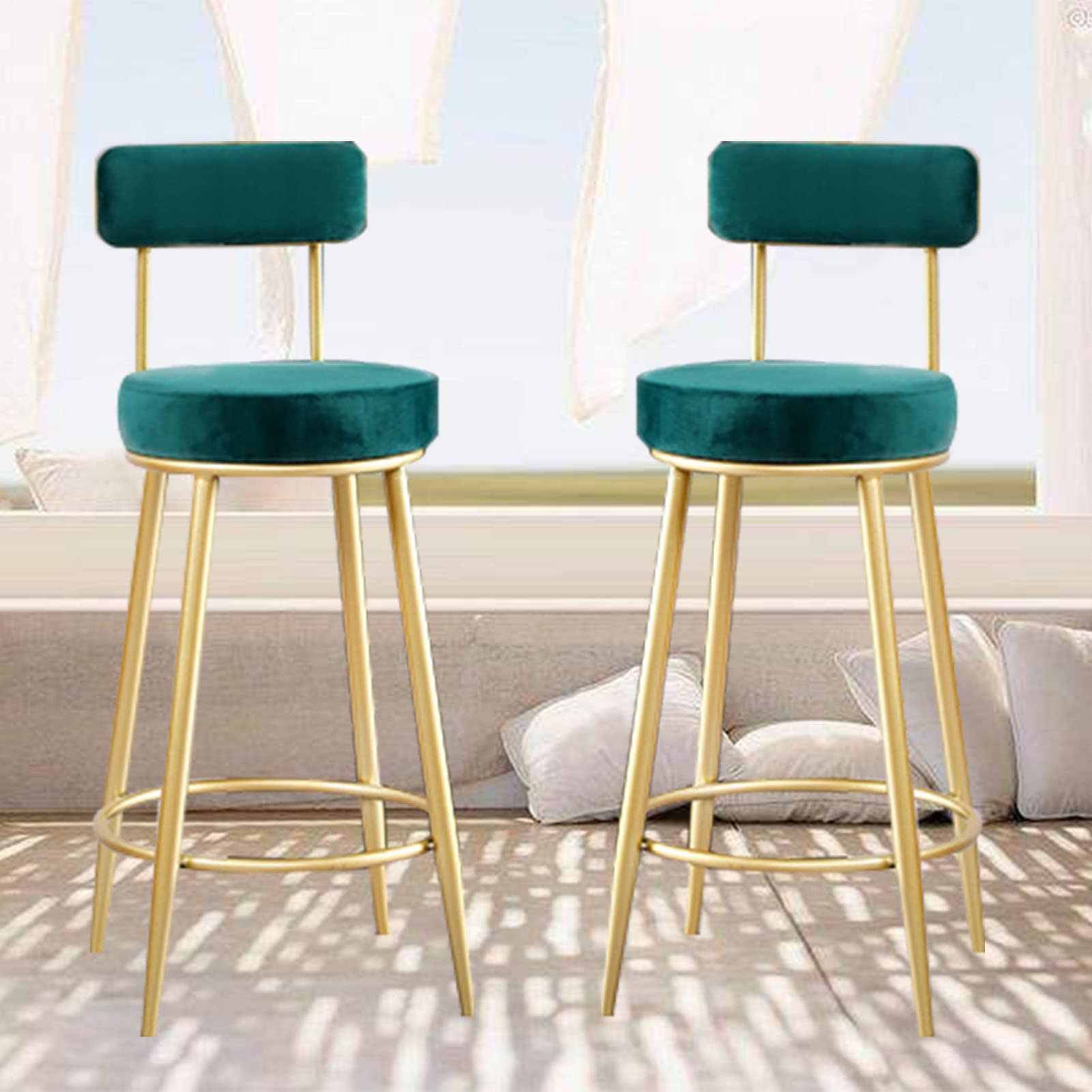 Chaise de bar lot de 2 en velours avec repose-pieds pour des soirées conviviales autour du comptoir