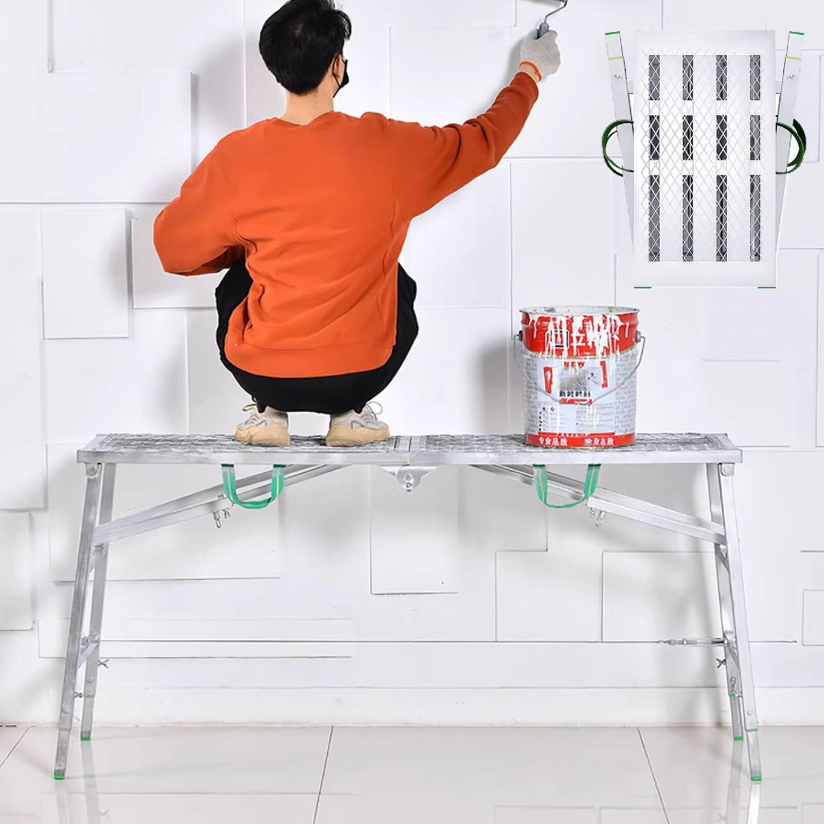 LMMIAOZ Adjustable Portable Work Platform Scaffolding, Steel Step Ladder, Folding Platform Scaffold Tower Ladder For Window Cleaning(140x40cm)
