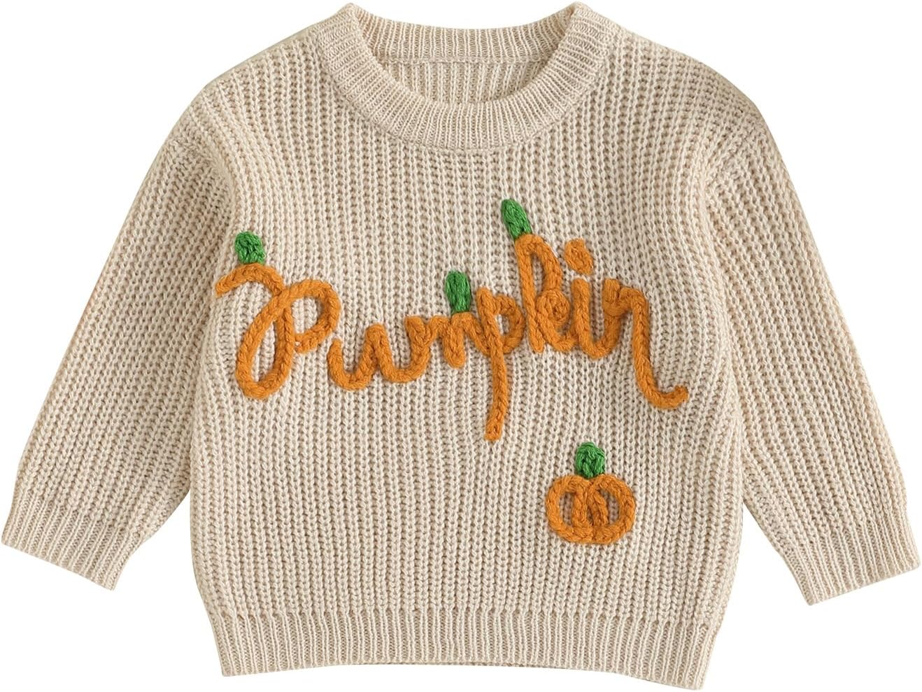 Toddler Baby Boy Girl Halloween Outfit Pumpkin Sweater Embroidery Knit Pullover Sweatshirt Fall Winter Clothes