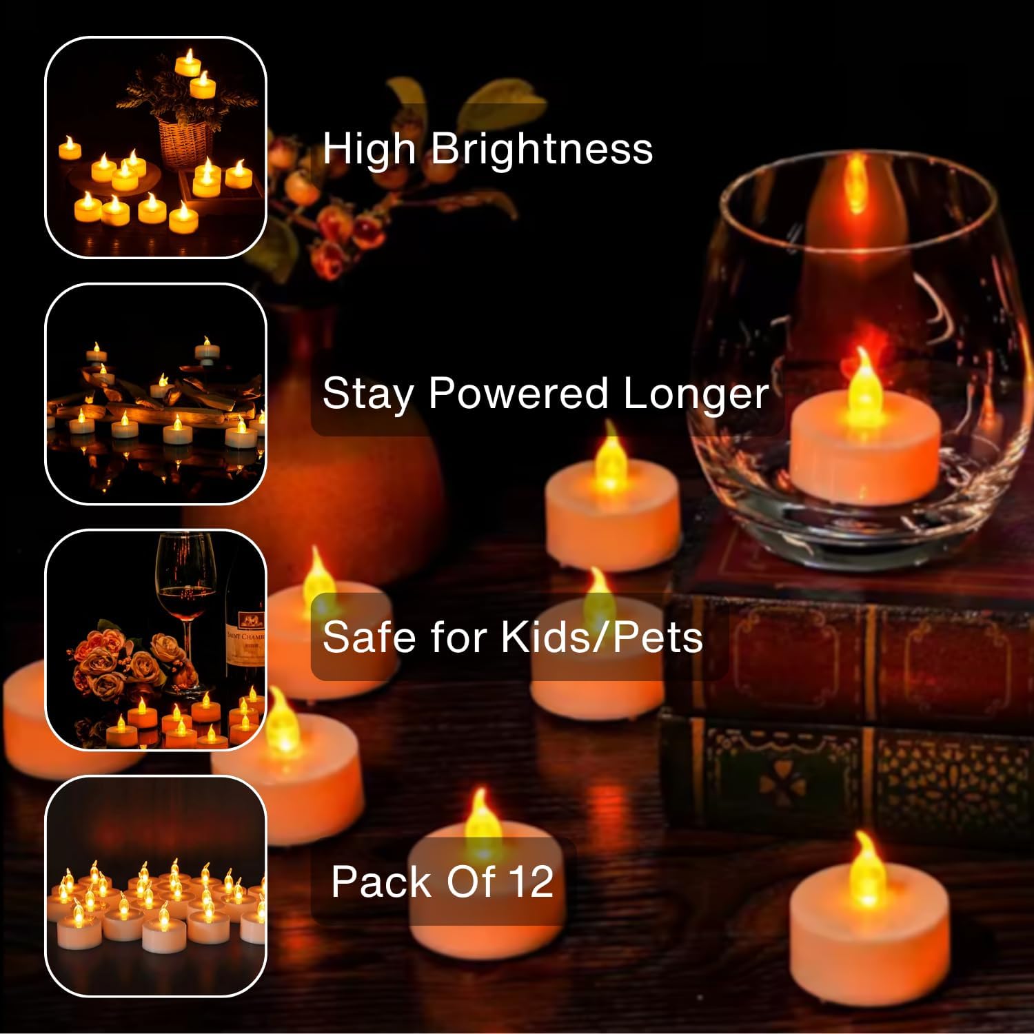 MSS ENTERPRISE 12 Pcs LED Tea Light Candles | Flameless, Smokeless Diyas | Decorative Acrylic Candles for Ganpati Decoration Setup for Home, Home Decor, Festival Gifting 3