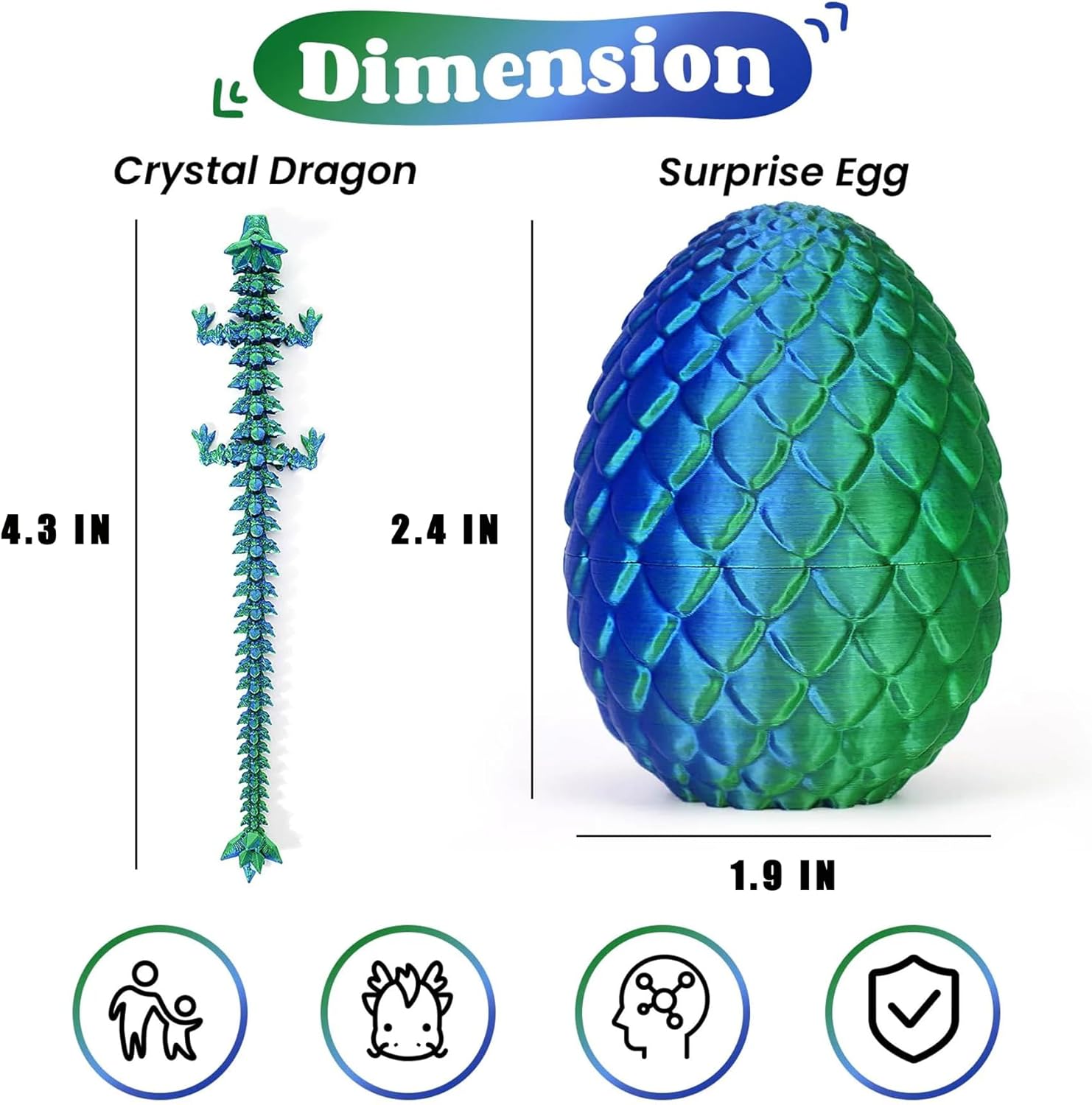 8 Pcs 3D Printed Dragon Egg with Articulated Dragon Inside, Flexible Crystal Dragon Fidget Toy Set, Mystery Dragon Eggs for Kids Boys Teens, Christmas Basket Stuffers Birthday Party Favors Gift Decor