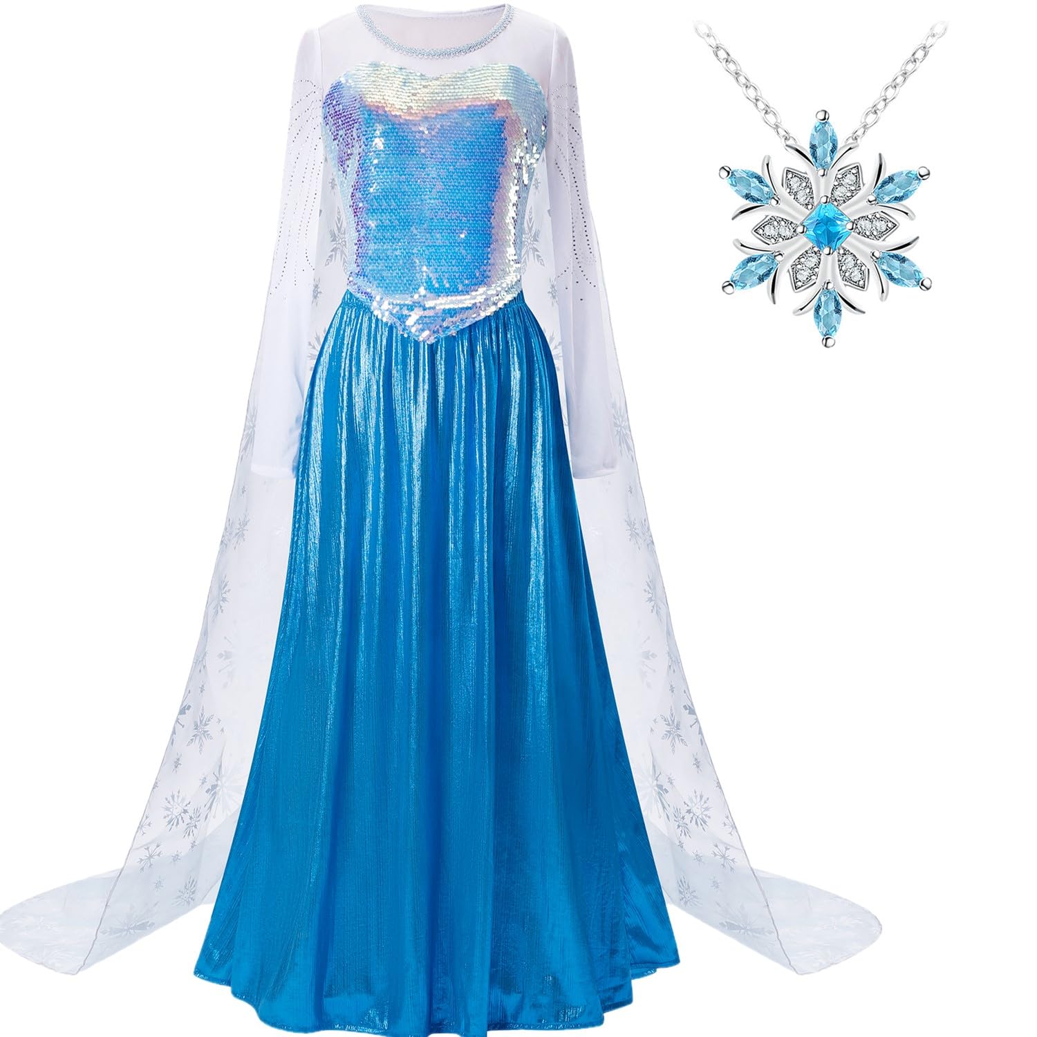 Biutiufiu Women’s Elegant Snow Queen Princess Dress up Cosplay Birthday Costume Xmas Party Gown Fairy Fancy Dress Halloween (X-Small,White)