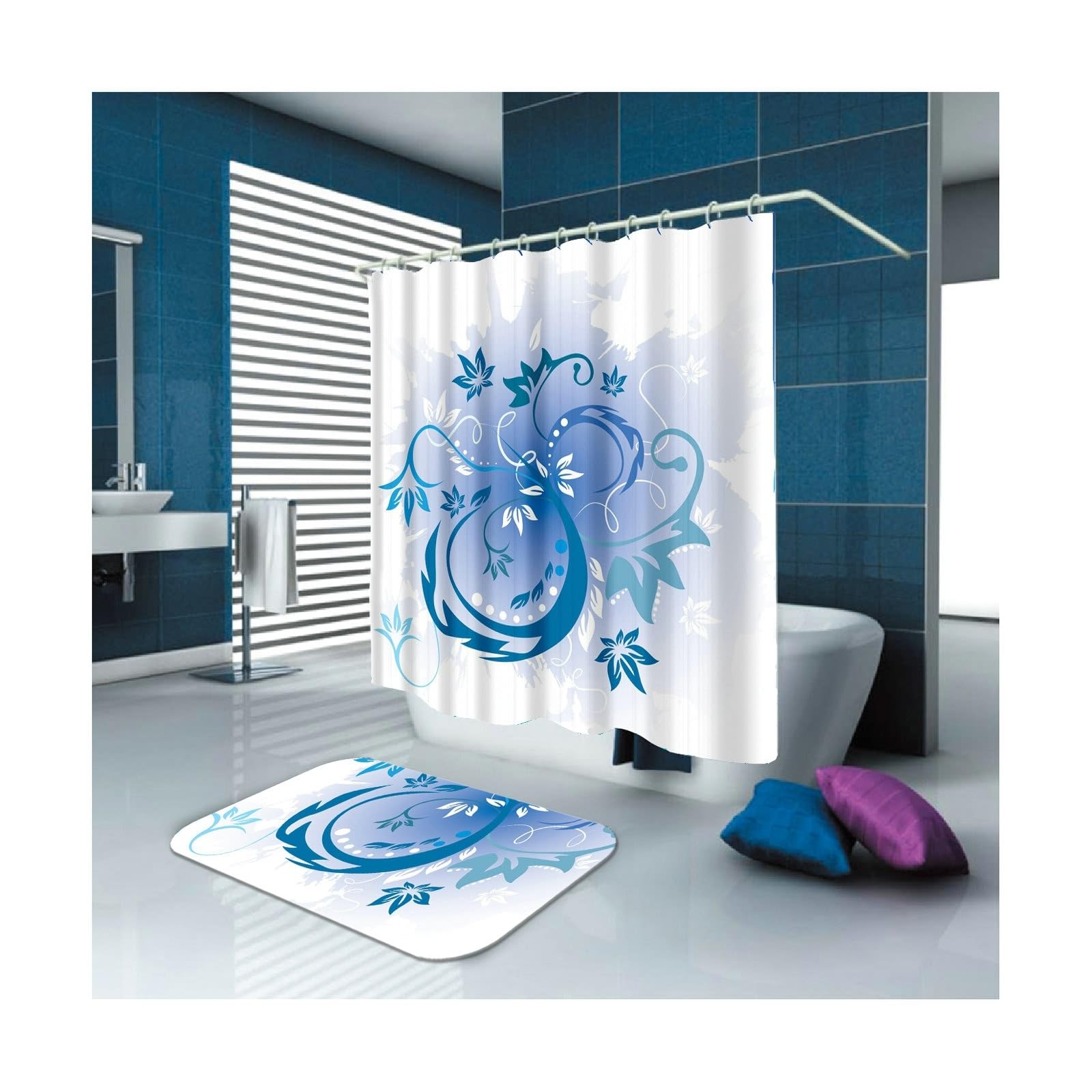 Rideau de douche textile 150 x 180 cm gris clair lavable pour baignoire avec anneaux inclus