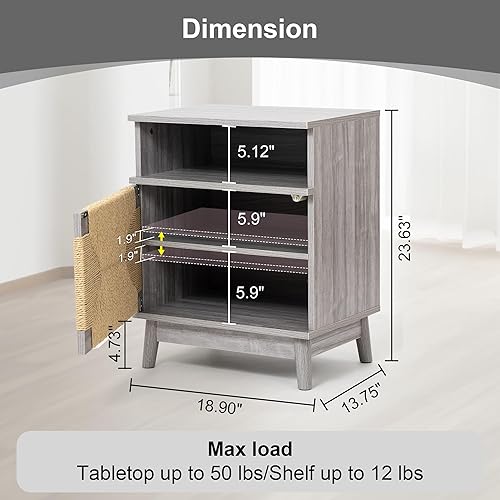 Miniatura 3 de Yechen Mesita de noche con cajones de ratán natural hechos a mano, mesa auxiliar de cama y mesa auxiliar con almacenamiento, para sala de estar,