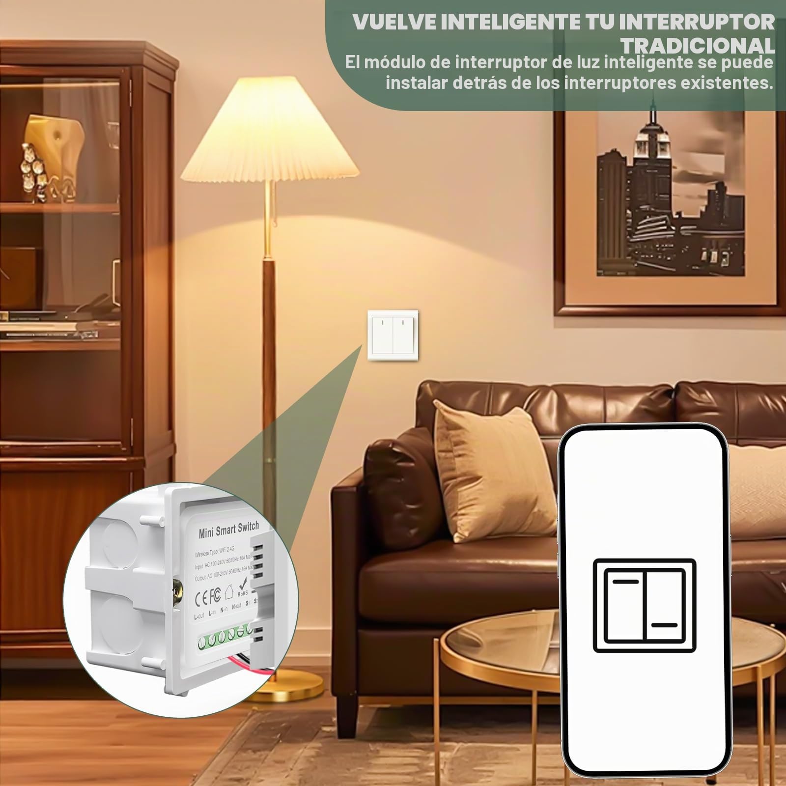 8 piezas Módulo inteligente de interruptor de iluminación de 1 vía con control doble, Mini interruptor Wi-Fi DIY se adapta detrás del módulo de interruptor de pared Compatible con la aplicación Tuya
