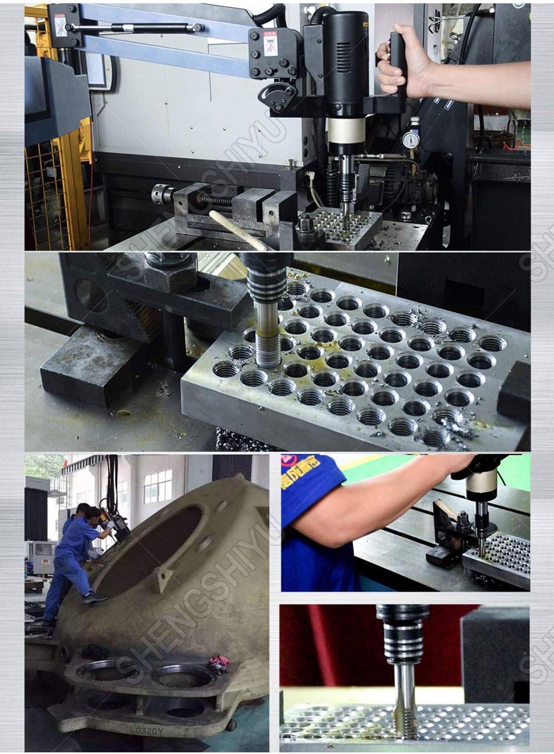 Gewindeschneidemaschine 600W,500mm Hub,1000mm Reichweite,Multi-Material Gewindeschneider Verarbeitet Stahl,Alu & Kunststoff mit Schnellwechsel-Spannfuttern M3～M10