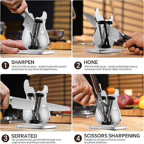 Miniatura 5 de WWN Afilador de cuchillos profesional, herramienta de afilado de acero inoxidable para cuchillos de cocina con ángulo autoajustable, afilador manual