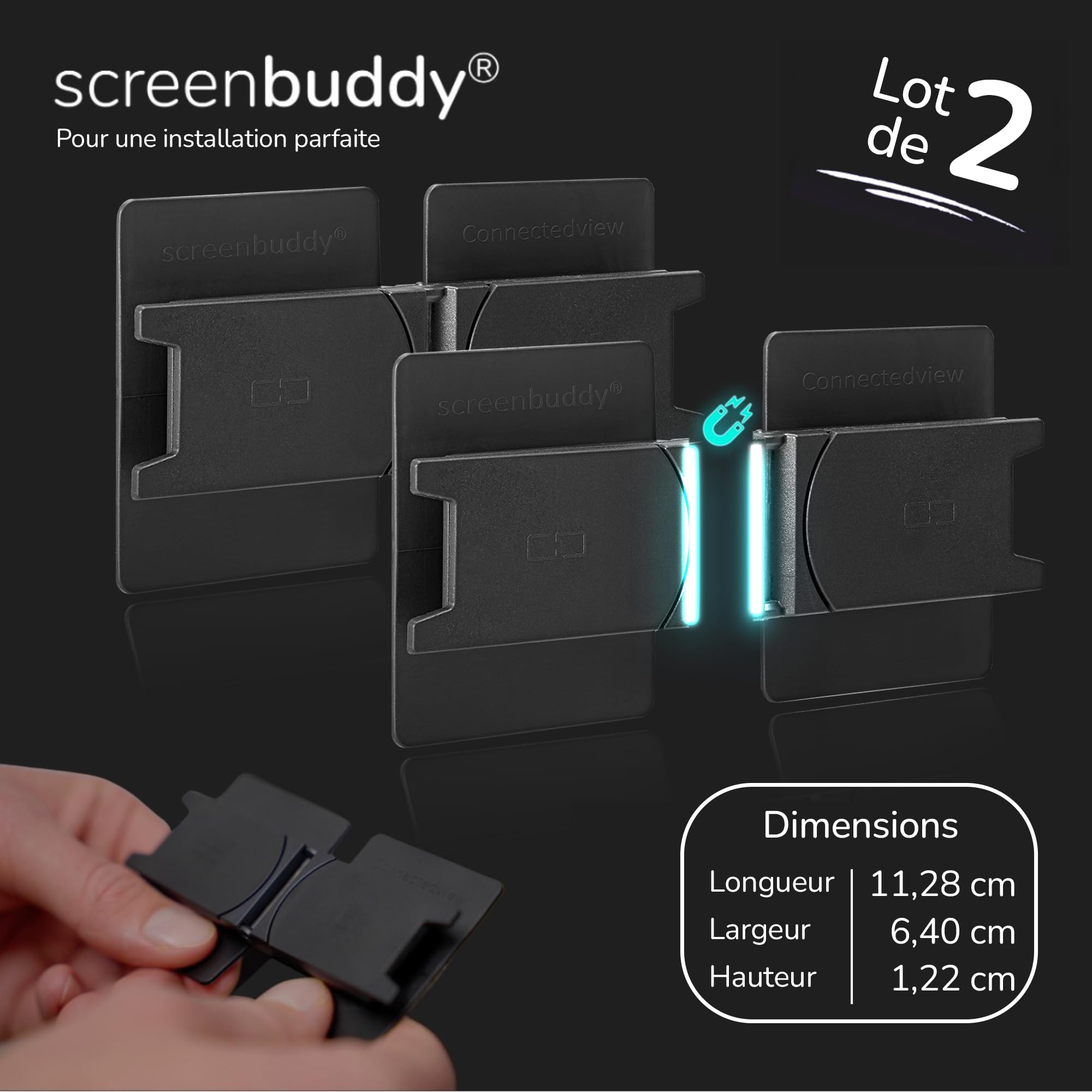 Set de 2 Connexion magnétique pour écrans avec Fonction Smart-Lock, Accessoires innovants pour Ordinateurs/Jeux, Made in Germany