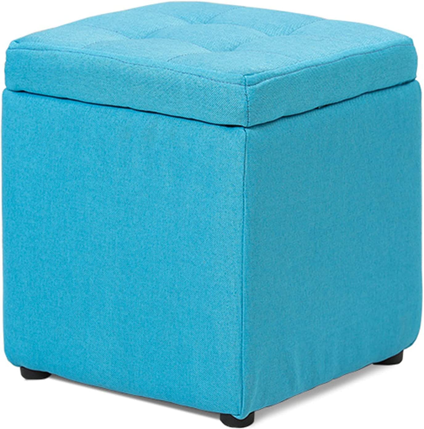 Tabouret de rangement cube en cuir et lin de 40 cm pour salon