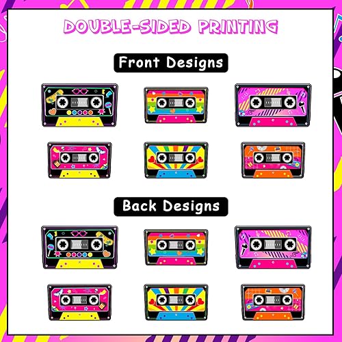 Miniatura 5 de Jollyboom Cinta de cassette para decoración de fiesta, 24 piezas de decoración de fiesta de los años 80 y 90, radio, boombox, centro de mesa de