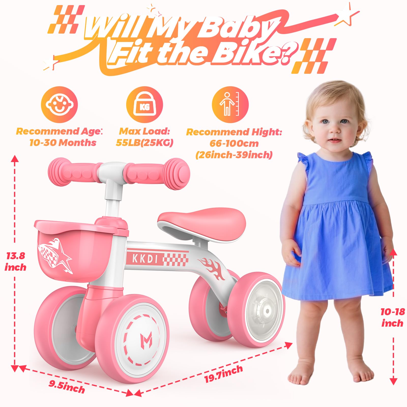 Juguetes de bicicleta de equilibrio para bebés de 1 a 2 años, bicicleta de bebé con iluminación colorida, regalos de Navidad de primer cumpleaños para niñas de 1 a 2 años, 4 ruedas silenciosas, sin 7