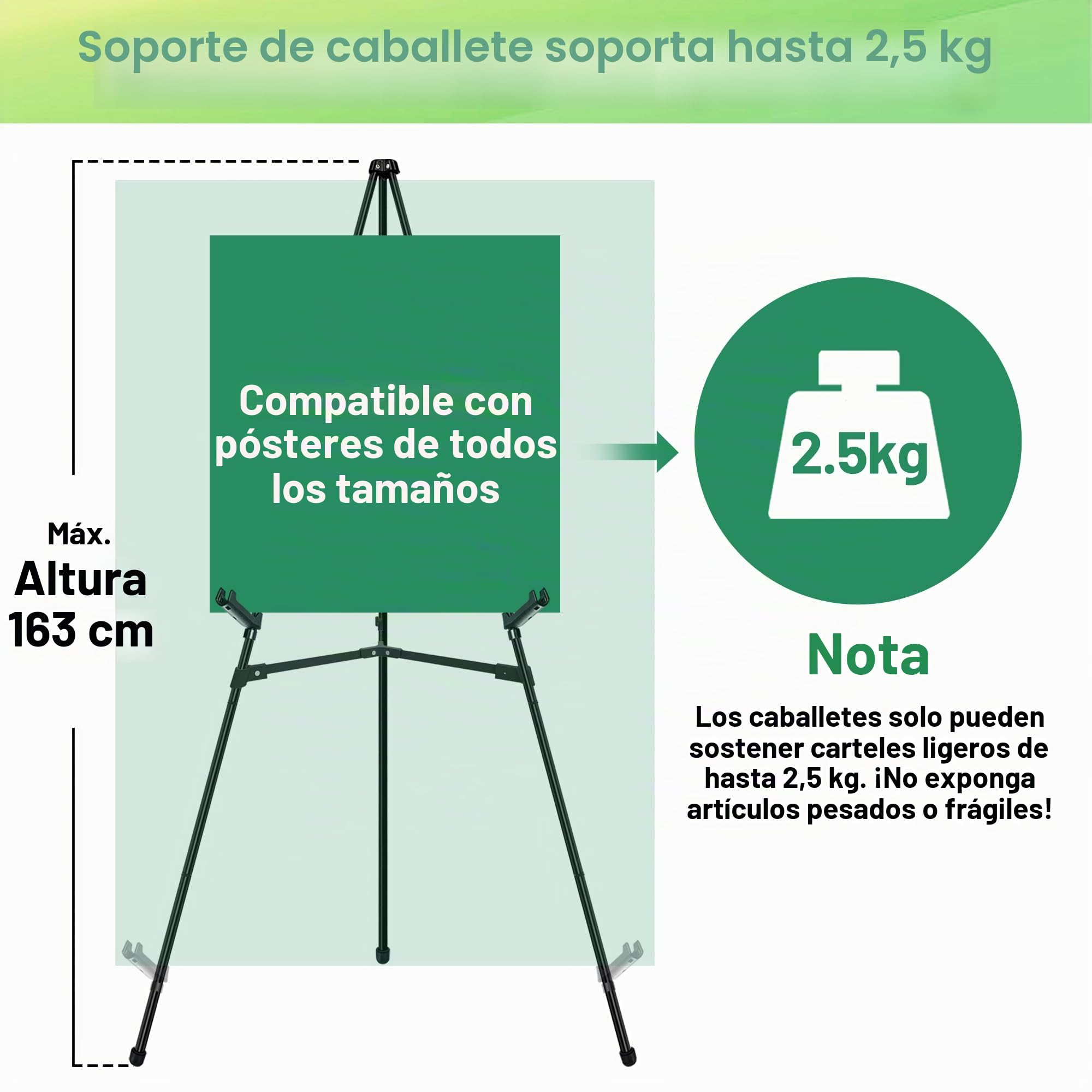 Caballete para carteles, caballete de exhibición para letrero de boda, soporte de póster de artista, trípode instantáneo plegable para pintura, caballete de metal ajustable de 168 cm con bolsa