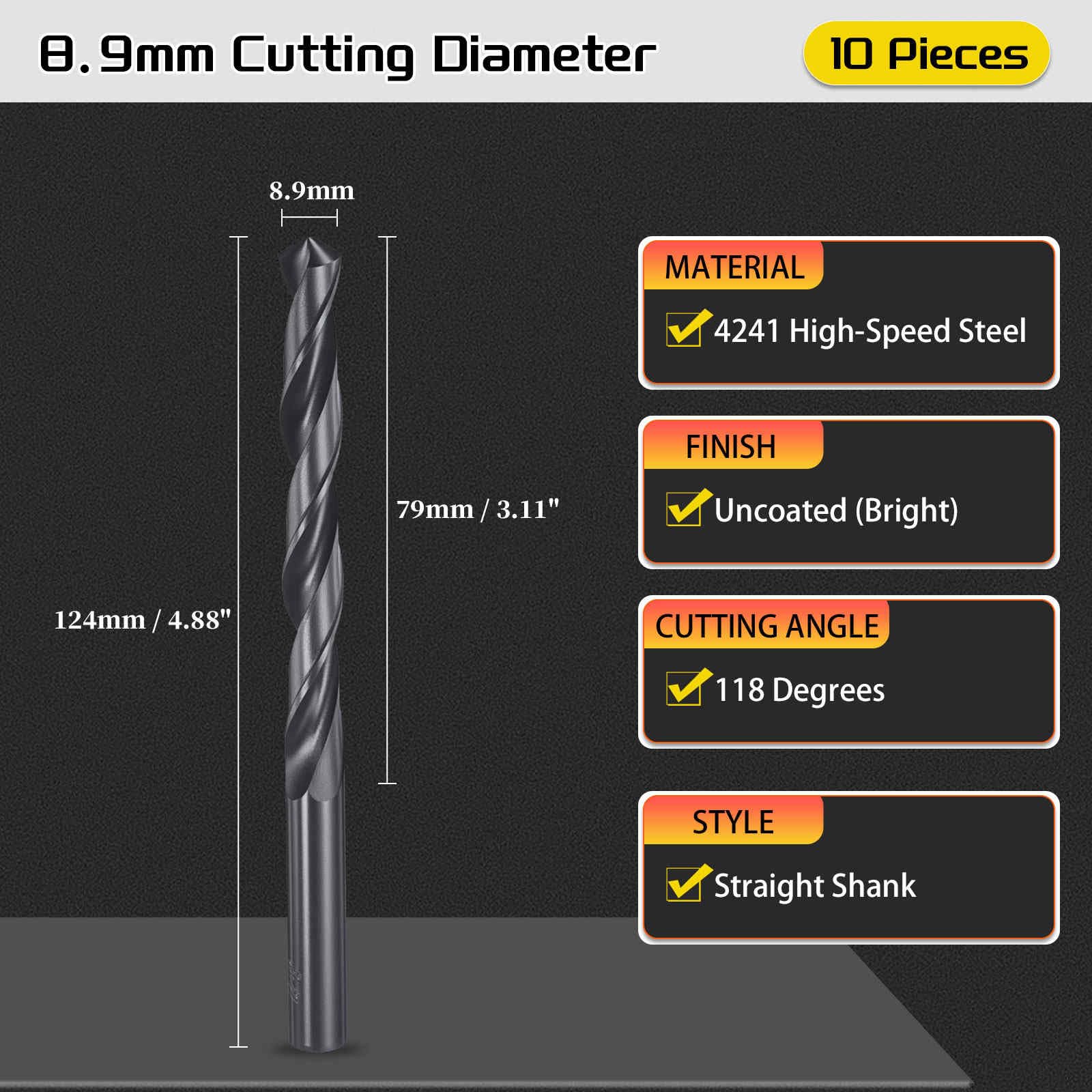 CoCud Drill Bit, 8.9mm Cutting Diameter, 4241 HSS Nitriding Black 118° Cutting Angle Versatile Bits - Image 2