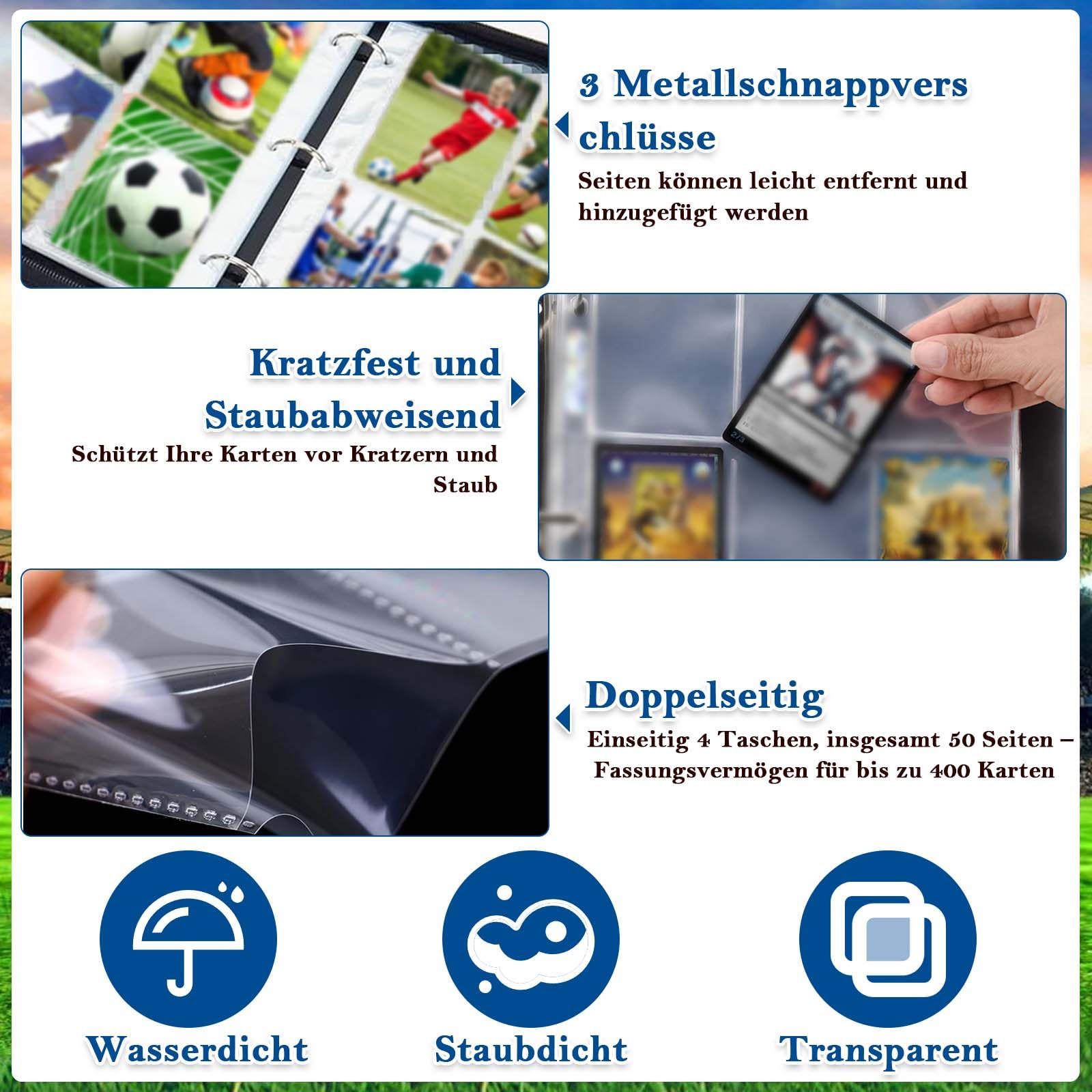 TCRZHHRX Football Pu Portable Album, 50 Pages Capacité De 400 Cartes