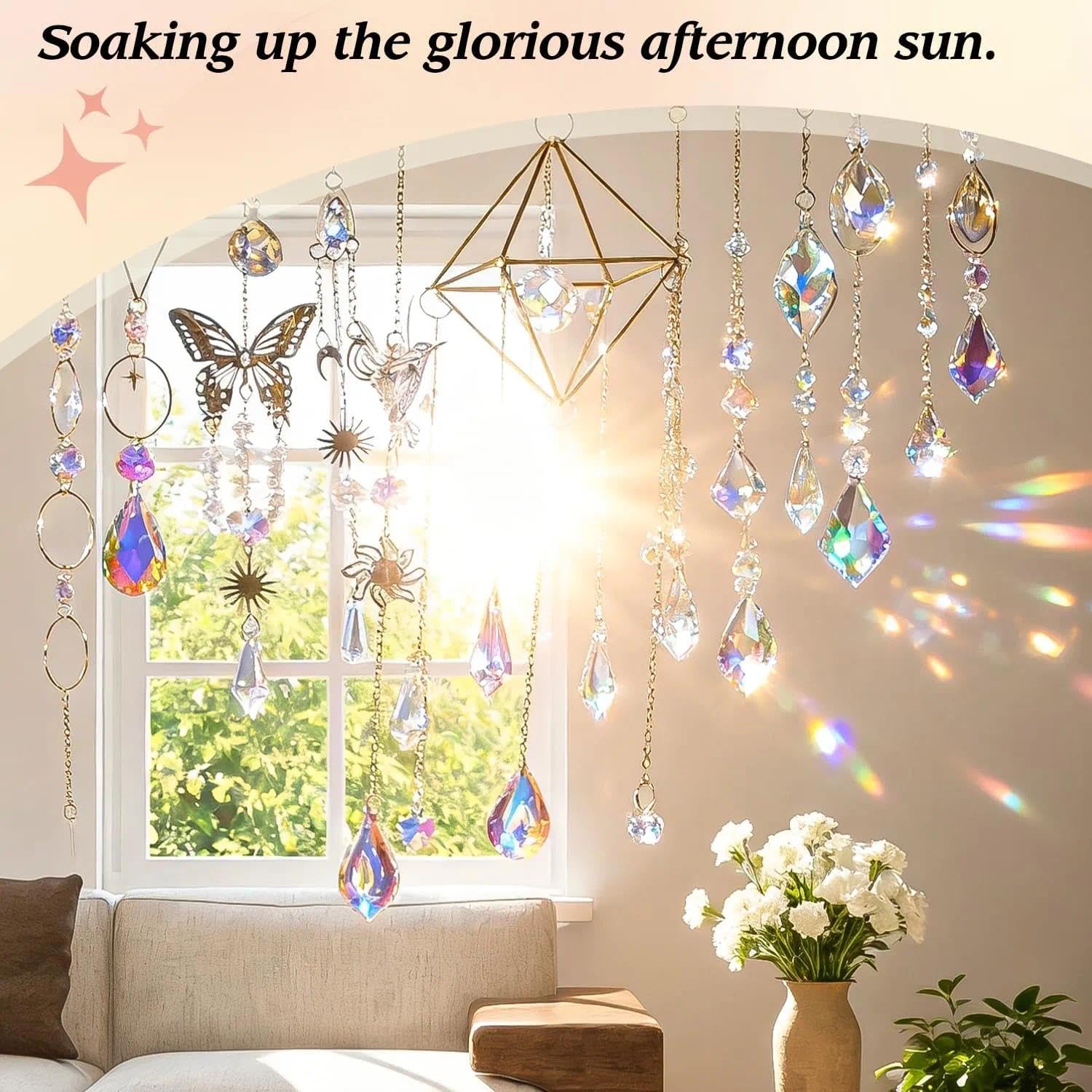 400PCS Acchiappasole Cristallo,Crystal Suncatcher,Appendere Vetro Acchiappa Sole,Pendenti Prismi Cristallo,Appeso Arcobaleno Prisma Finestra,Pendenti Suncatcher Decorazione per Casa Giardino Nozze