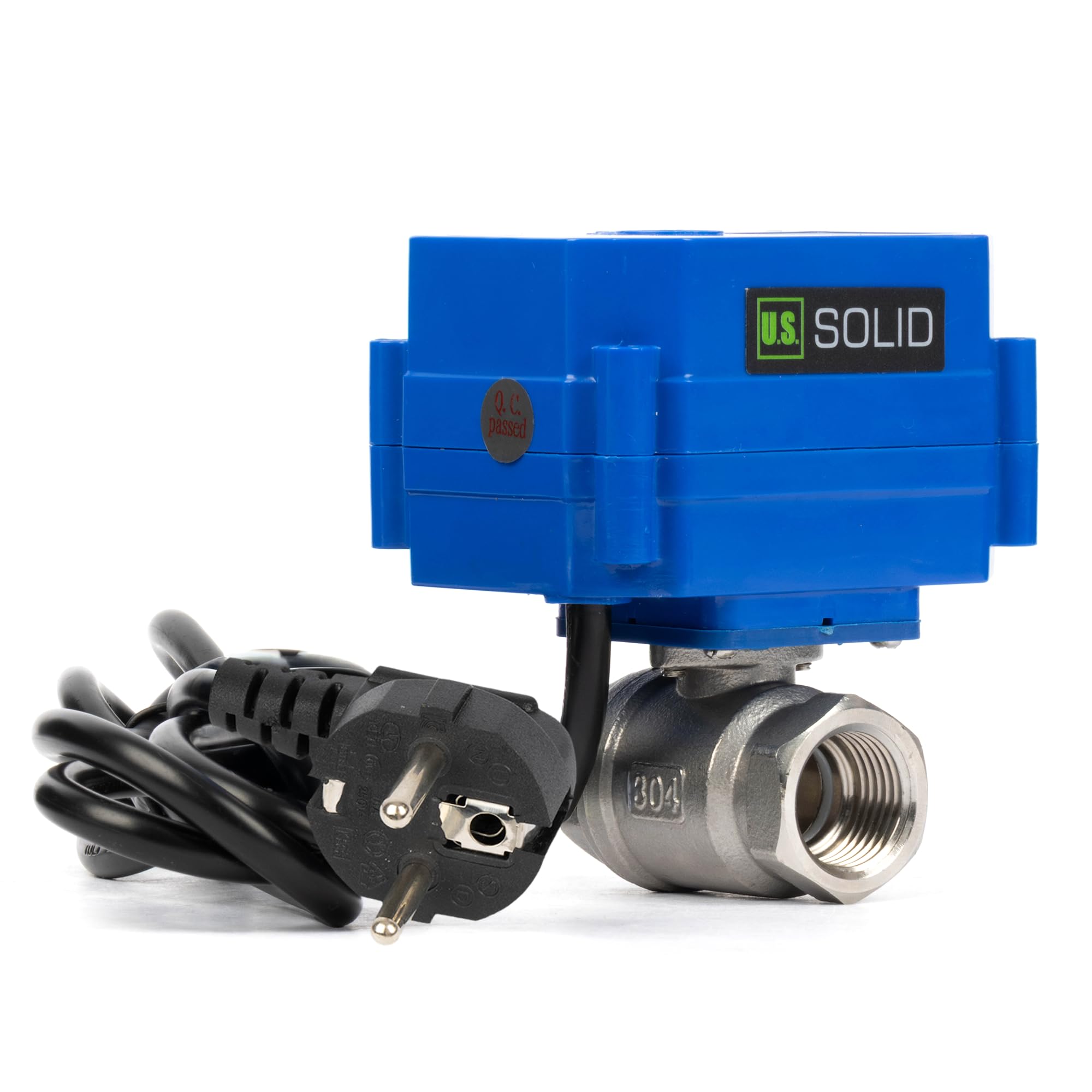 U.S. Solid Válvula de bola motorizada 220 V CA con conector 1/2 pulgadas DN15, abierto sin corriente, válvula de bola eléctrica de acero inoxidable de 2 vías, retorno automático
