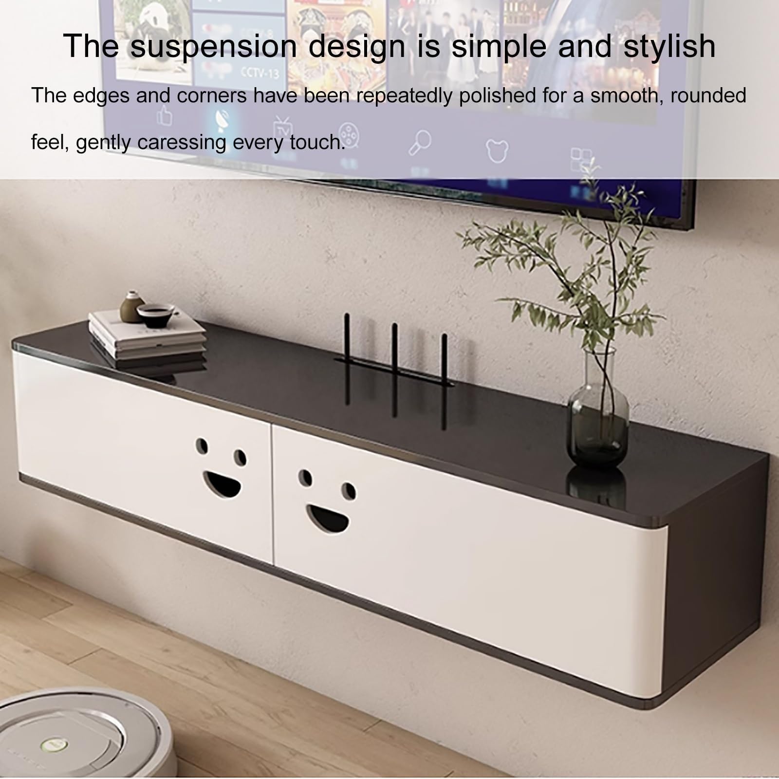 mobile TV Console multimediale montata a parete con supporto TV galleggiante in legno massello, mensola TV sospesa, centro di intrattenimento for l'home office(Wood,100 * 20 * 18cm)