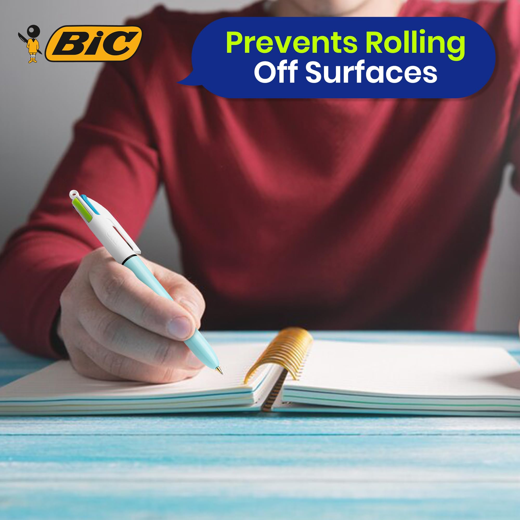 BIC Lot de 24 stylos amusants 4 couleurs avec corps en plastique de 1 mm, quatre couleurs d'encre en un pour écriture lisse, stylo multi-stylos 4 en un avec trou de clip et cordon pour étudiants et