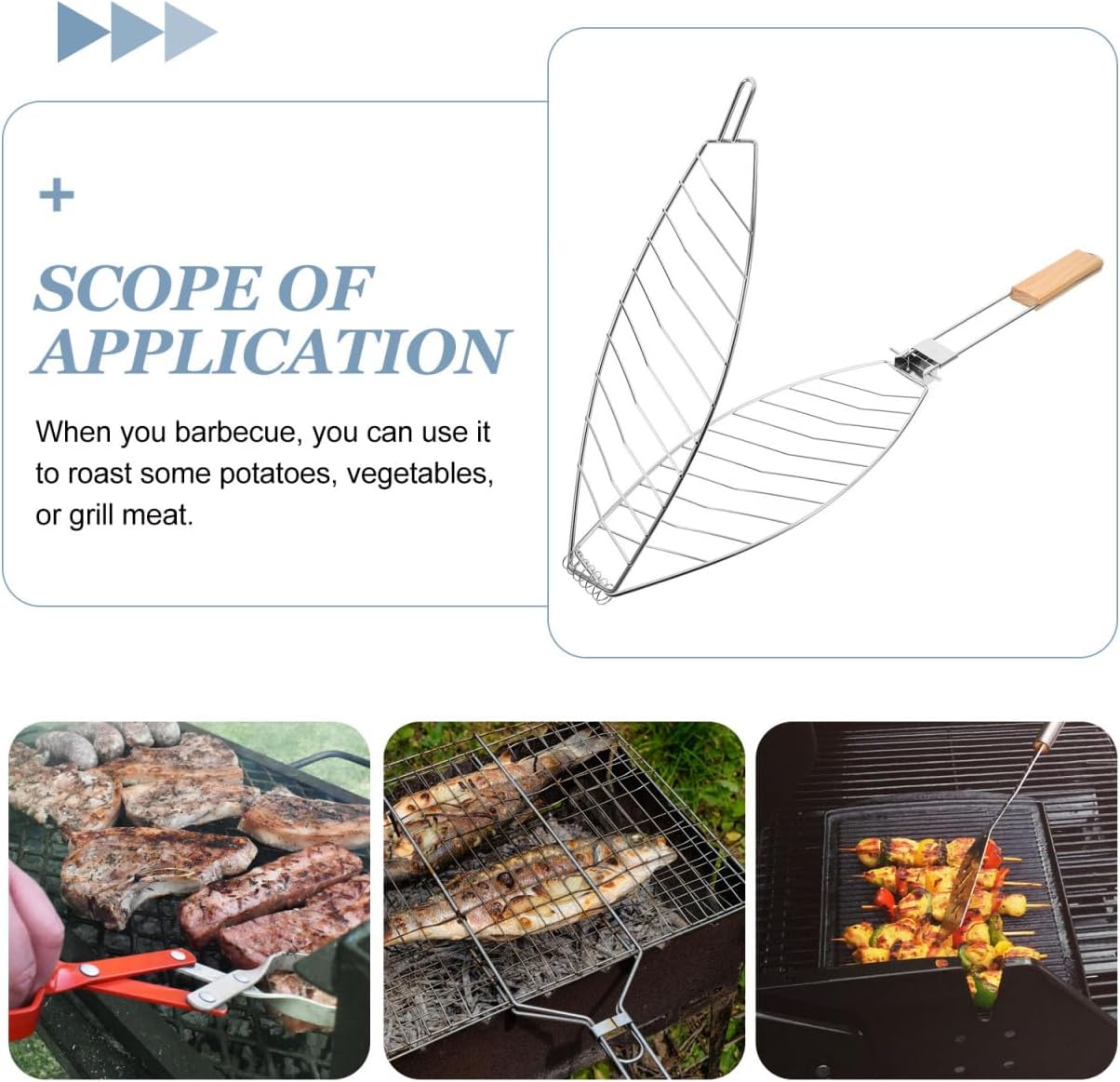 Amosfun Folding Bbq Grill Basket Portable Fish Grill Basket for Camping Outdoor Cooking with Handle 24.40X4.72X0.70In Lightweight Barbecue Rack for Vegetables Shrimp Chicken