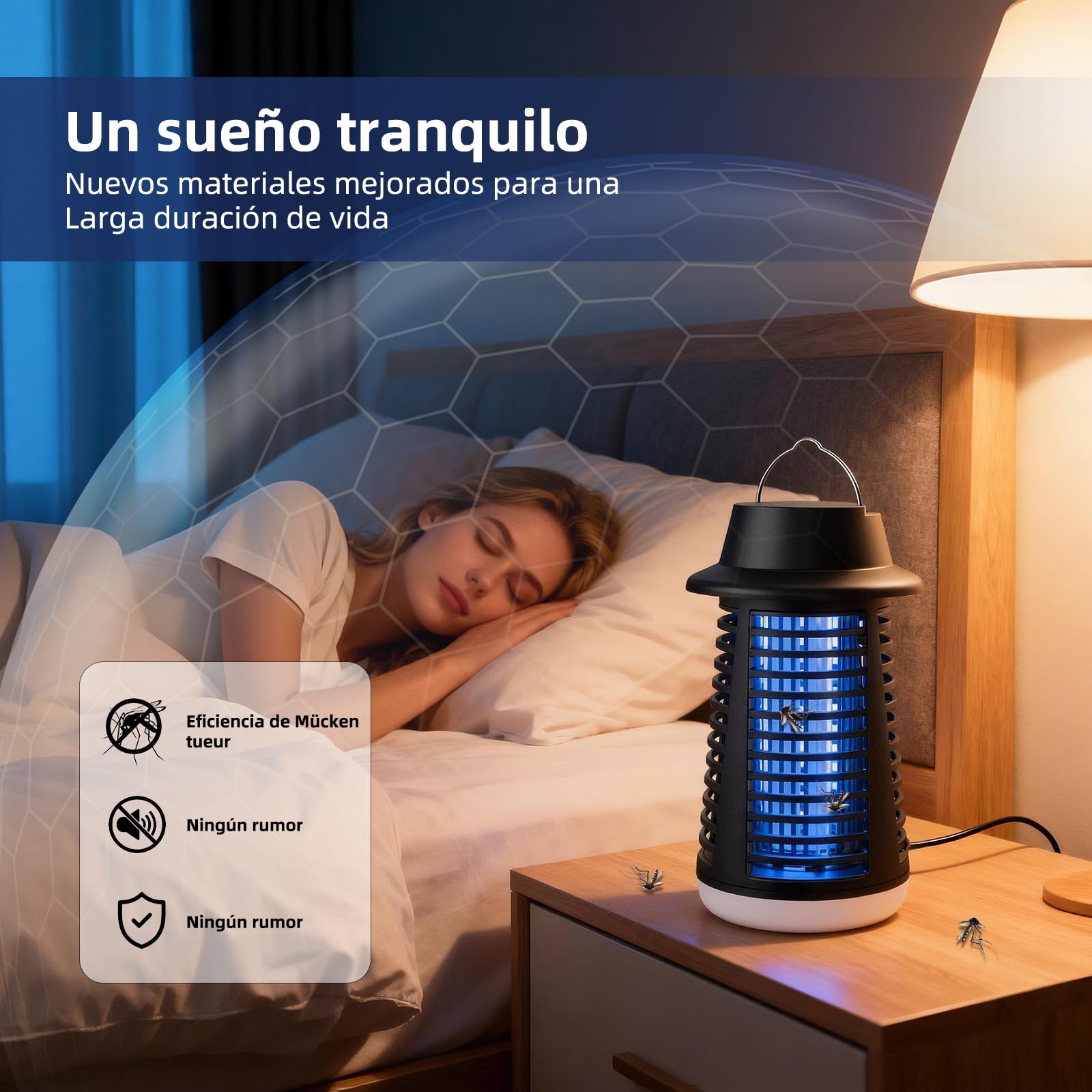 Lámpara Antimosquitos, Tecnología de Descarga Eléctrica 4250V Antimosquitos y Protección IPX4, equipada con Luz UV 20W e Iluminación LED para una Acción Repelente Mosquitos en Interior y Exterior