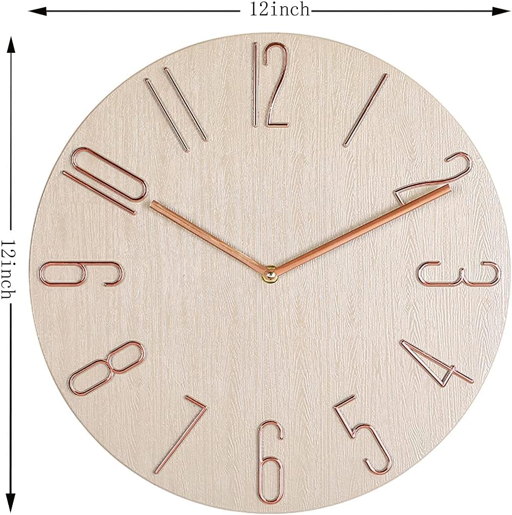 CLWJKH 12 Inch Wall Clock Silent Non Ticking - Quality Quartz Battery Operated Round Easy to Read Modern Simple Style Decor Clock for Home/Bedroom/Kitchen/Living Room/Office/School